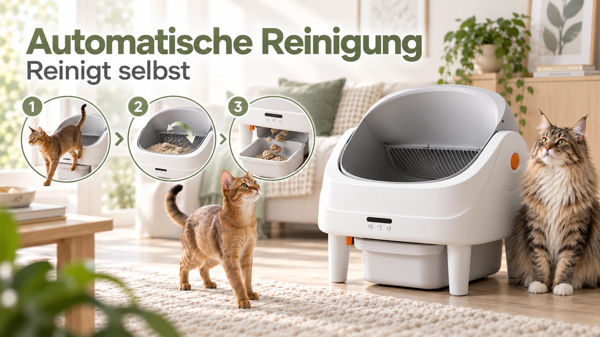 70L+14L XXL Katzentoilette Selbstreinigendes Katzenklo Automatisches offenem Design & App, für Mehrkatzen, 8 Sicherheitssensoren, Geruchskontrolle