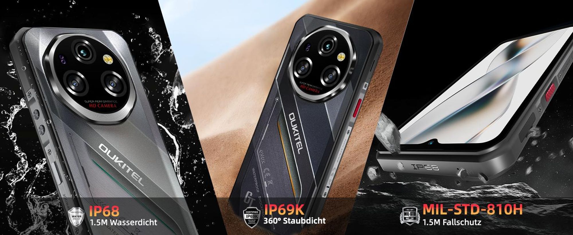 OUKITEL WP62 5G Outdoor Handy Android 15, 48GB+512GB/2TB Outdoor Smartphone Ohne Vertrag11000mAh/33W, 6,6'' FHD+120Hz 108MP+32MP,IP68/OTG/NFC, Silber
