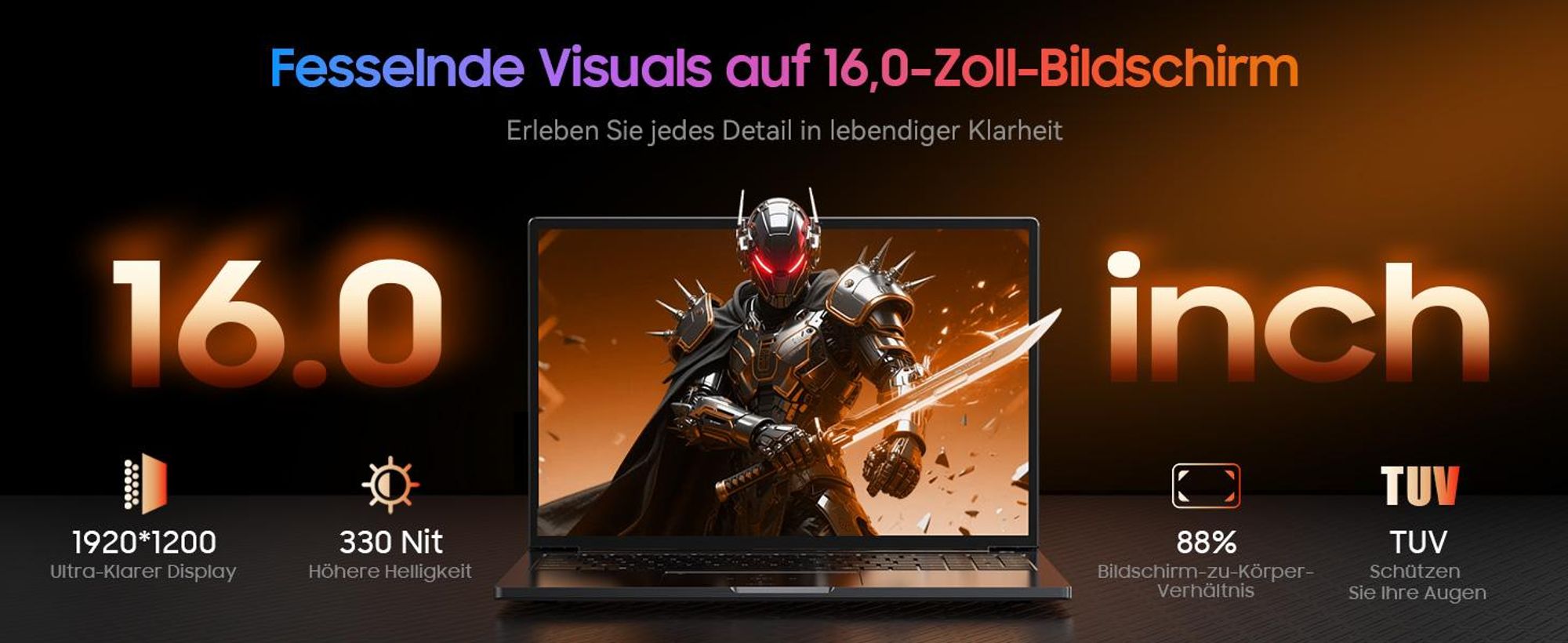 Blackview Gamibook 8 Laptop 16" FHD Gaming Notebook, AMD Ryzen™ 7 7735HS, 8C/16T, bis zu 4.75GHz, 16GB RAM 512GB SSD, Windows 11 Pro, WiFi 6