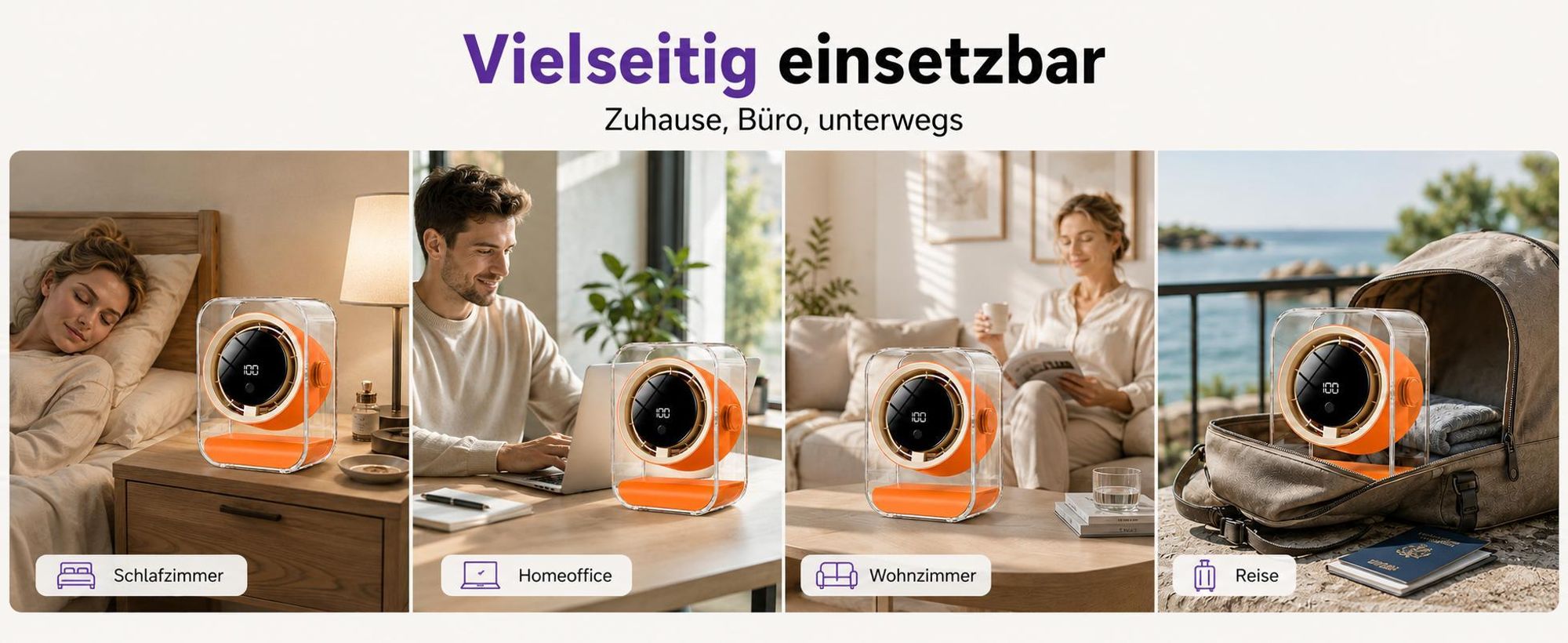 Tischventilator, Ventilator leise, 720° einstellbar, 3 Timer-Stufen (3/6/9h), 100 Geschwindigkeiten, Ventilatoren USB, LED display, Überall einsetzbar