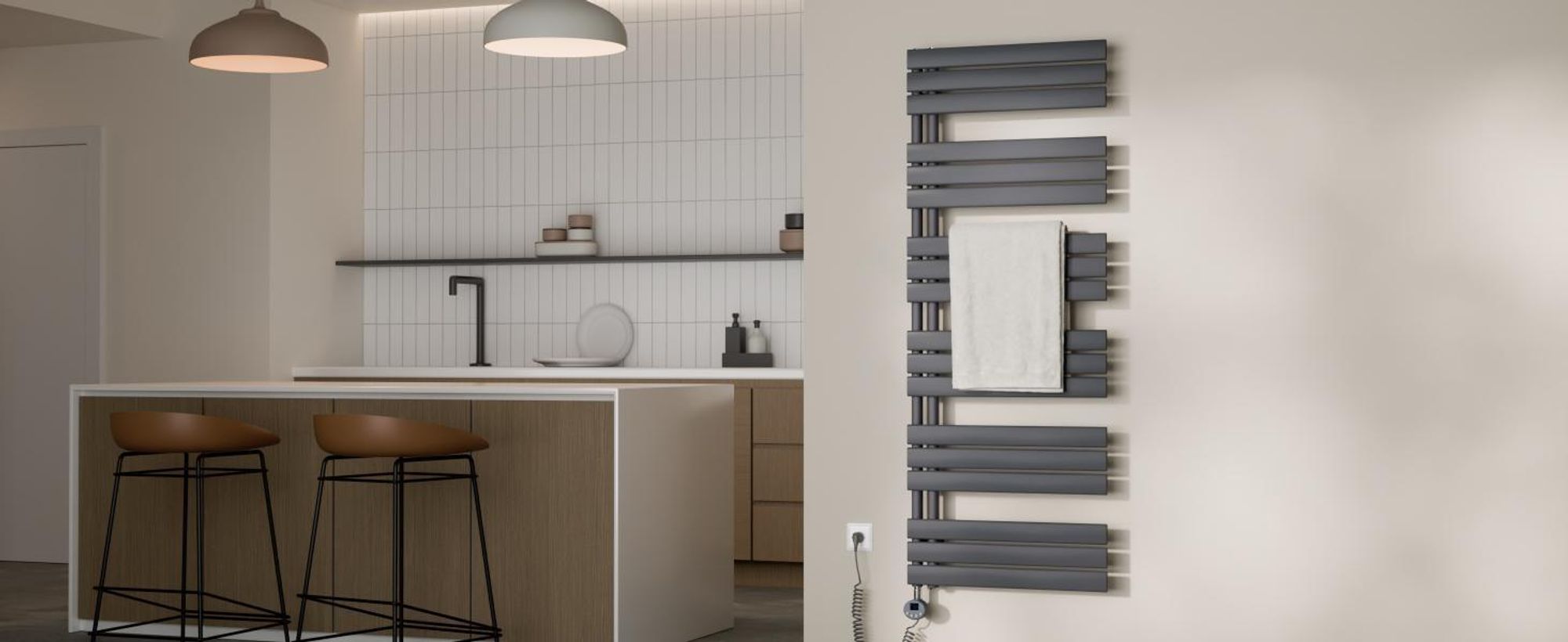 S'AFIELINA 1599x600mm Handtuchheizkörper Elektrisch, Badheizkörper Elektrisch mit Thermostat,WiFi,programmierbarem Timer,LCD-Anzeige,1000 W,Anthrazit