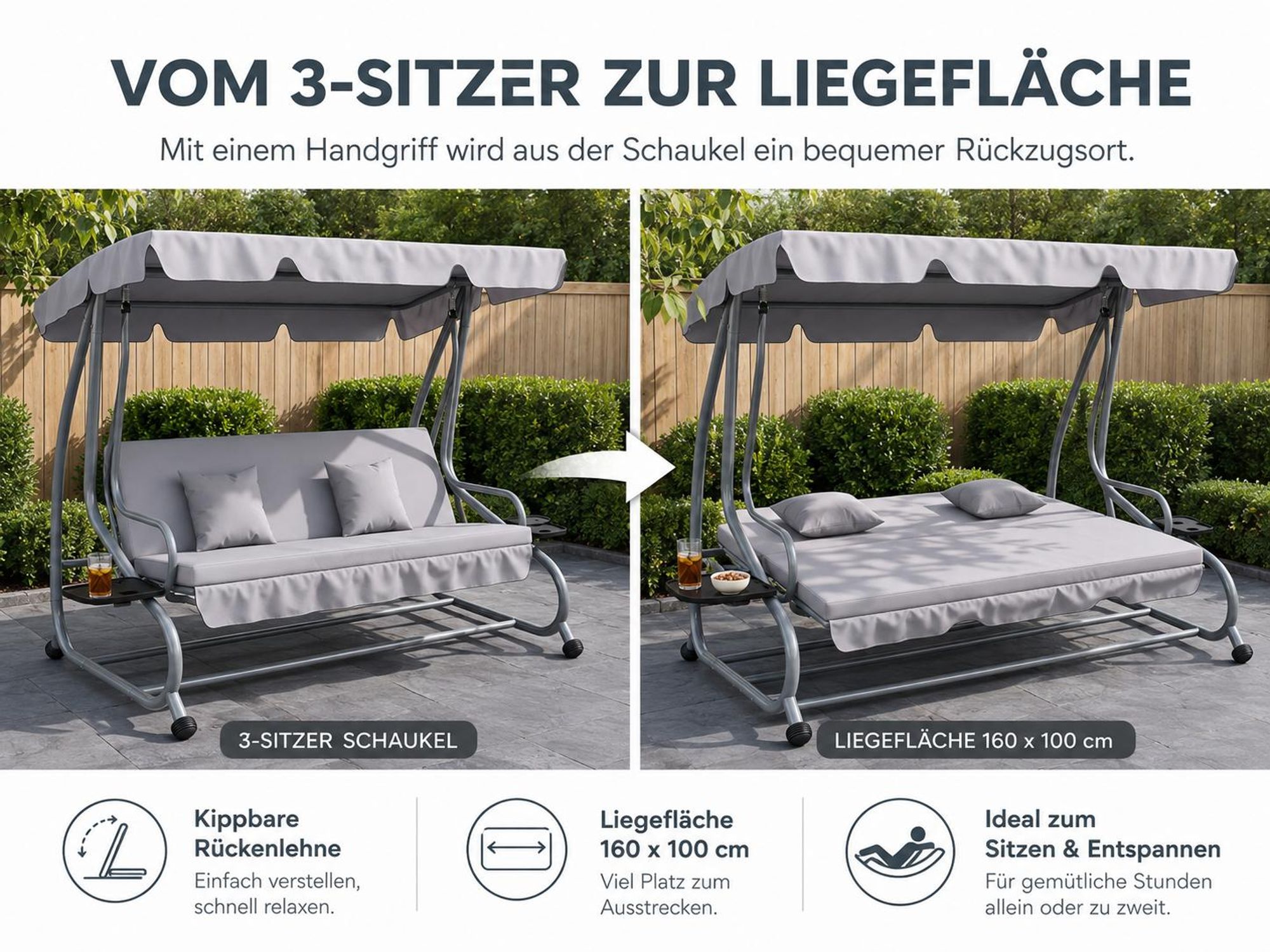 Gartenschaukel Gartenliege Hellgrau