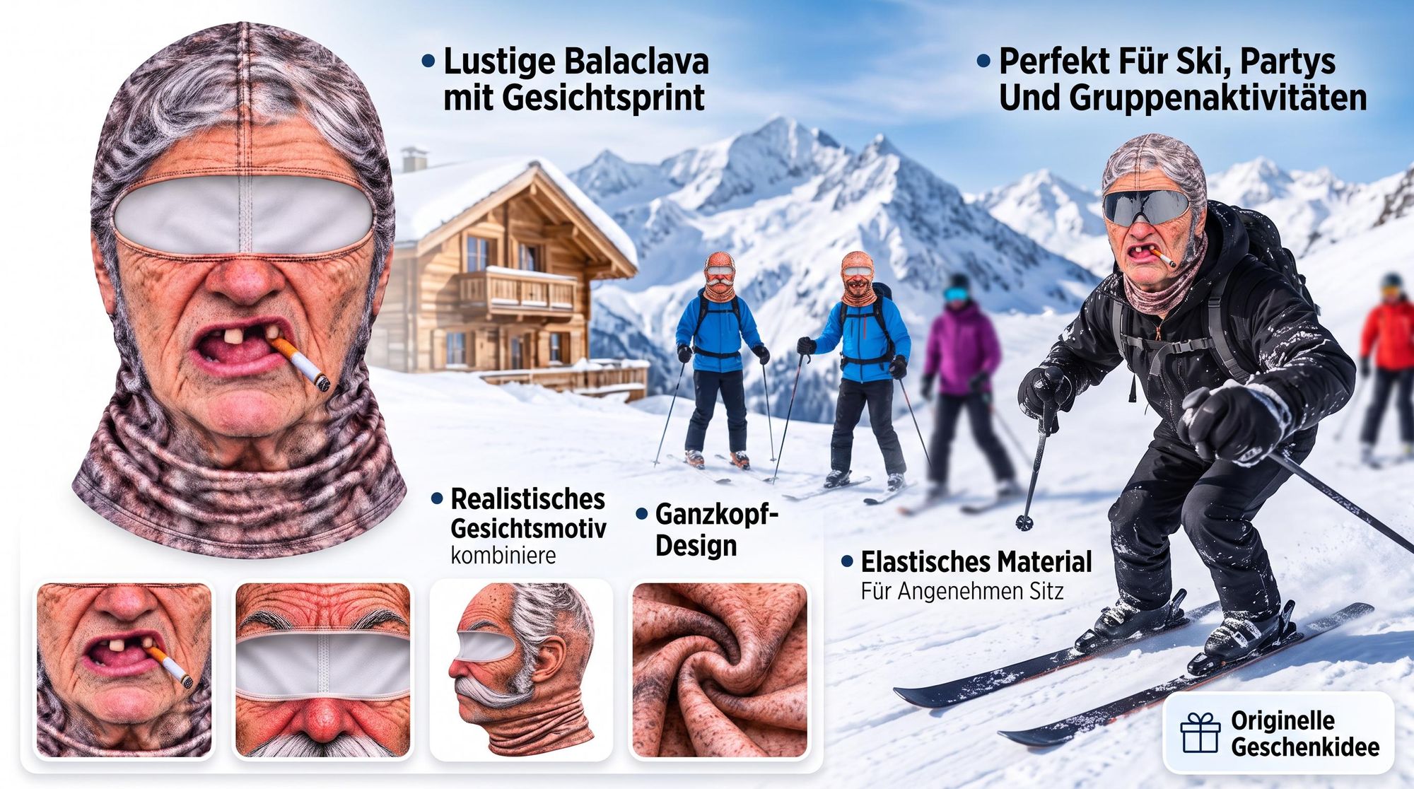 Lustige Balaclava mit Gesichtsprint, Winter Sturmhaube für Erwachsene, Skimaske mit Augenöffnung, für Ski, Snowboard, Party und Verkleidung-1
