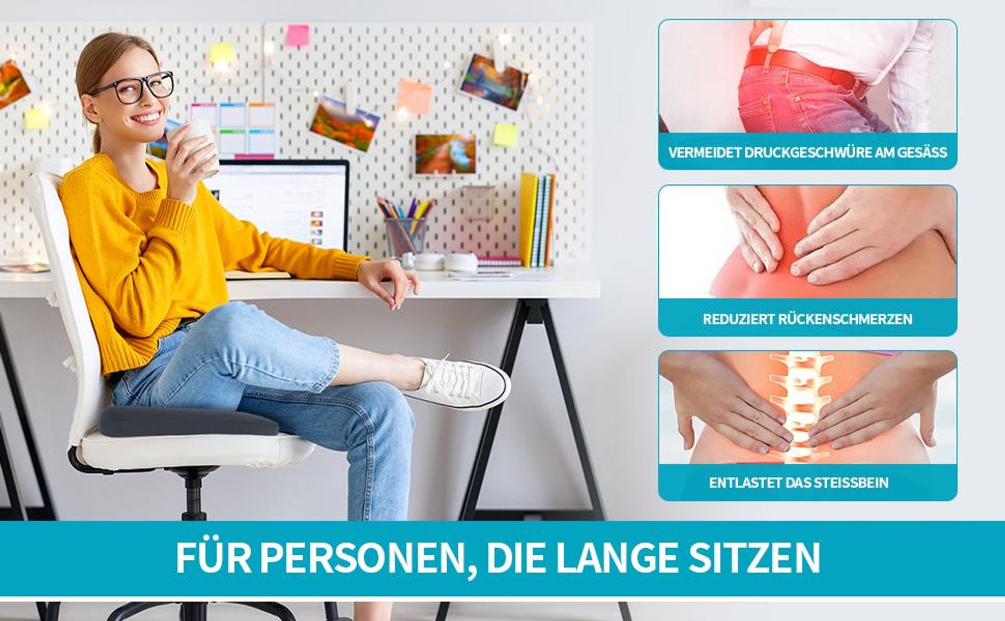 Orthopädisches Sitzkissen, Ergonomisches Sitzkissen, Bürostuhl Kissen, Steißkissen,Keilkissen,Memory Foam,Fördert Durchblutung,Entlastet das Steißbein