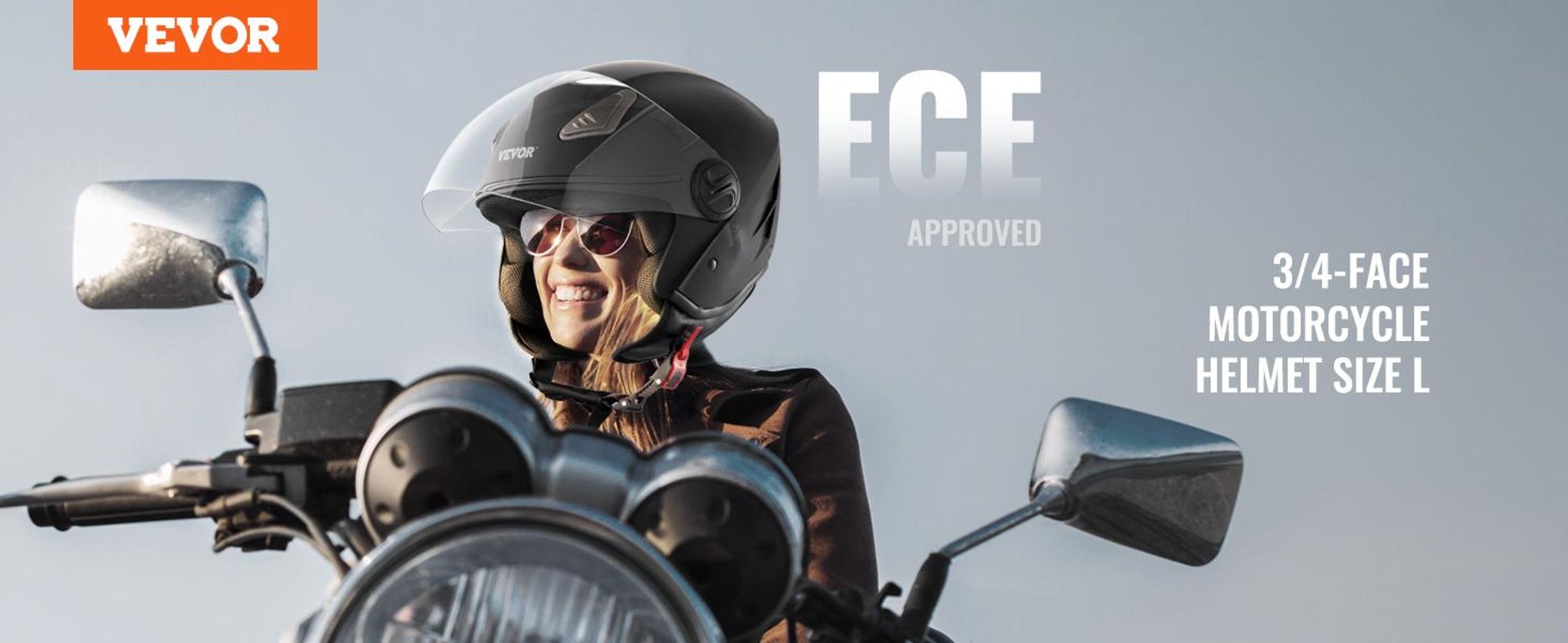 VEVOR Motorradhelm, 3/4-Gesicht, Smart Street ABS & Hochdichter Helm mit Bluetooth-Kommunikation & Wechselobjektiv, DOT-zugelassener bequemer Motocross-Helm, geeignet für Jugendliche & Erwachsene, 3/4 Helm-b, L