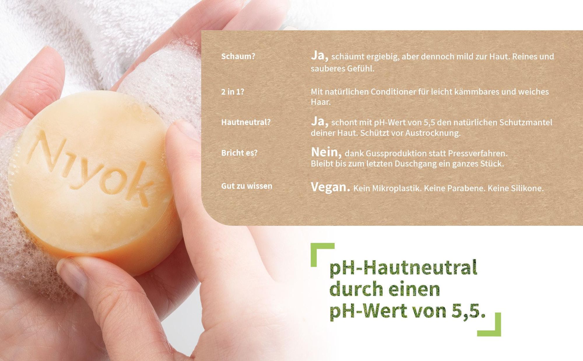 Niyok 2-in-1 Festes Shampoo + Conditioner "Vitamina" (80g), Vegane Haarseife, Nachhaltiges Shampoo & Spülung, Haarshampoo & Haarspülung, Plastikfrei