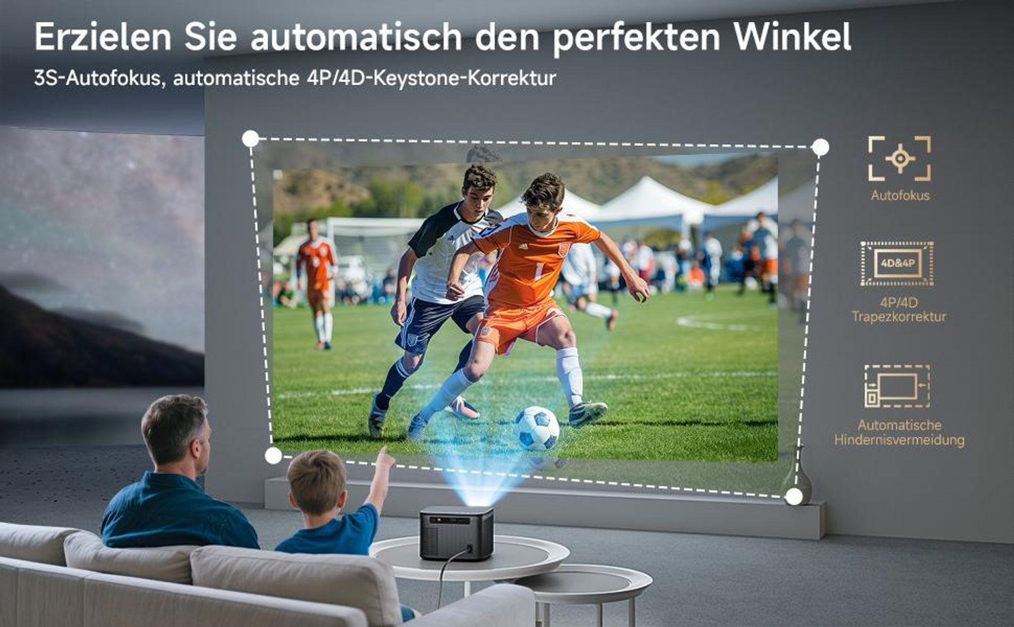 Beamer 4K mit Autofokus & 6D Auto Trapezkorrektur, Netflix  Beamer, Native 1080P, 700 ANSI, Auto Hindernisvermeidung, WiFi6 BT5.3 Beamer