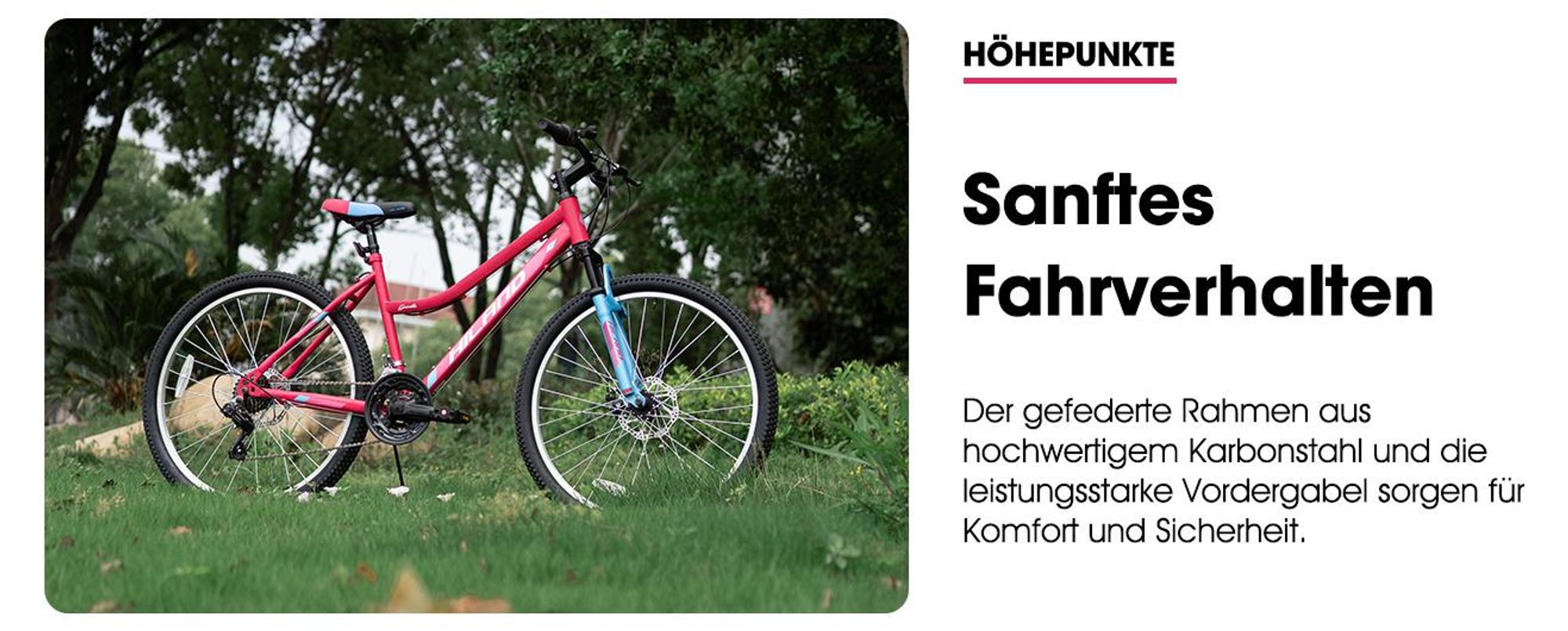 Hiland 26 Zoll Damen Mountainbike, 18 Gänge Federgabel MTB mit 18-Gang-Getriebe und gefederte Vorderradgabel, doppelte mechanische Scheibenbremsen