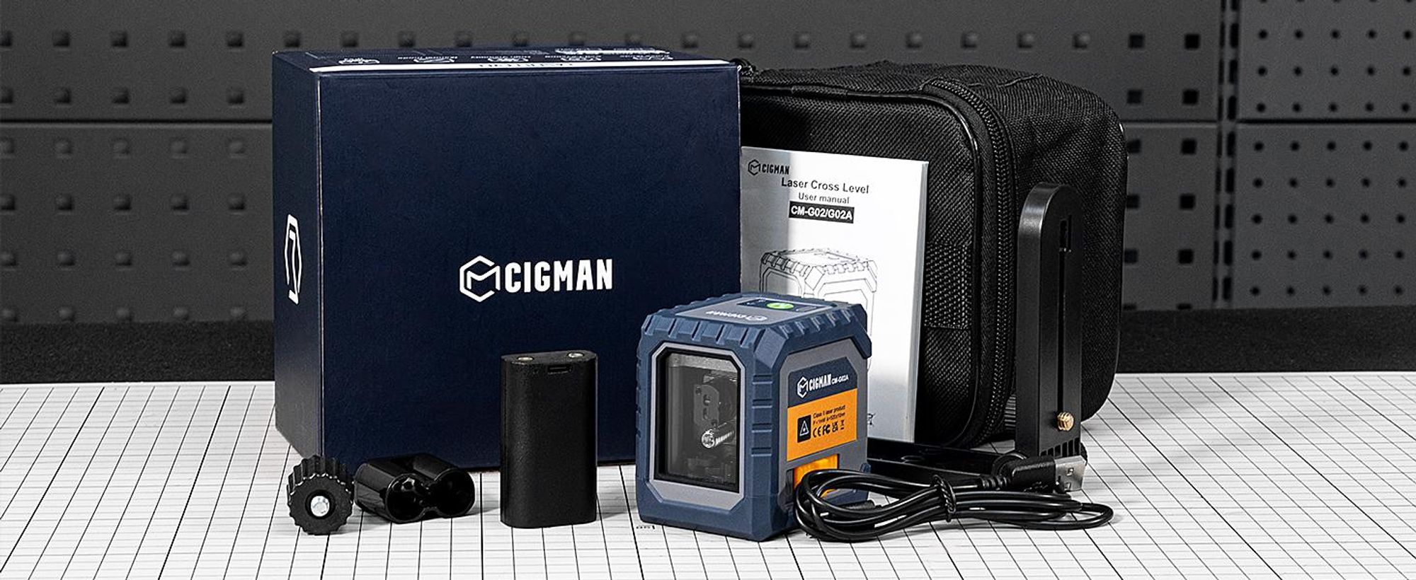 CIGMAN CM-G02A Kreuzlinienlaser Grün 30m, Selbstnivellierend, USB-C Akku