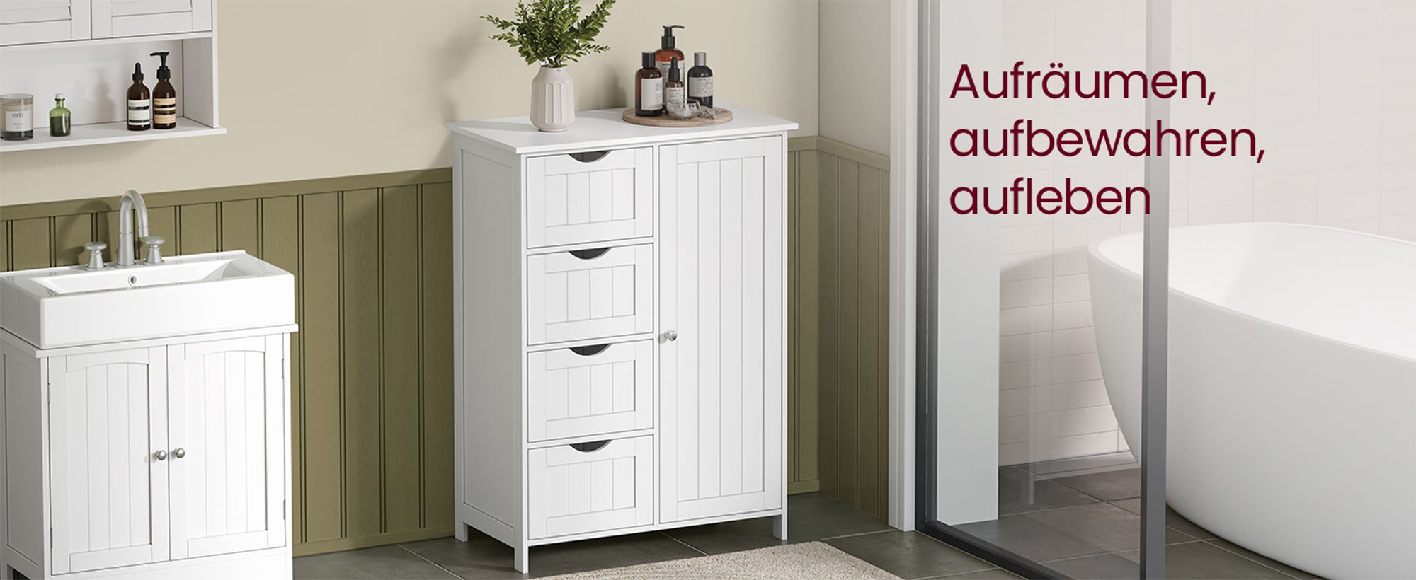 VASAGLE Badezimmerschrank, schmaler Badschrank, Beistellschrank, Kommode, mit 4 Schubladen, Schranktür, verstellbare Ablage