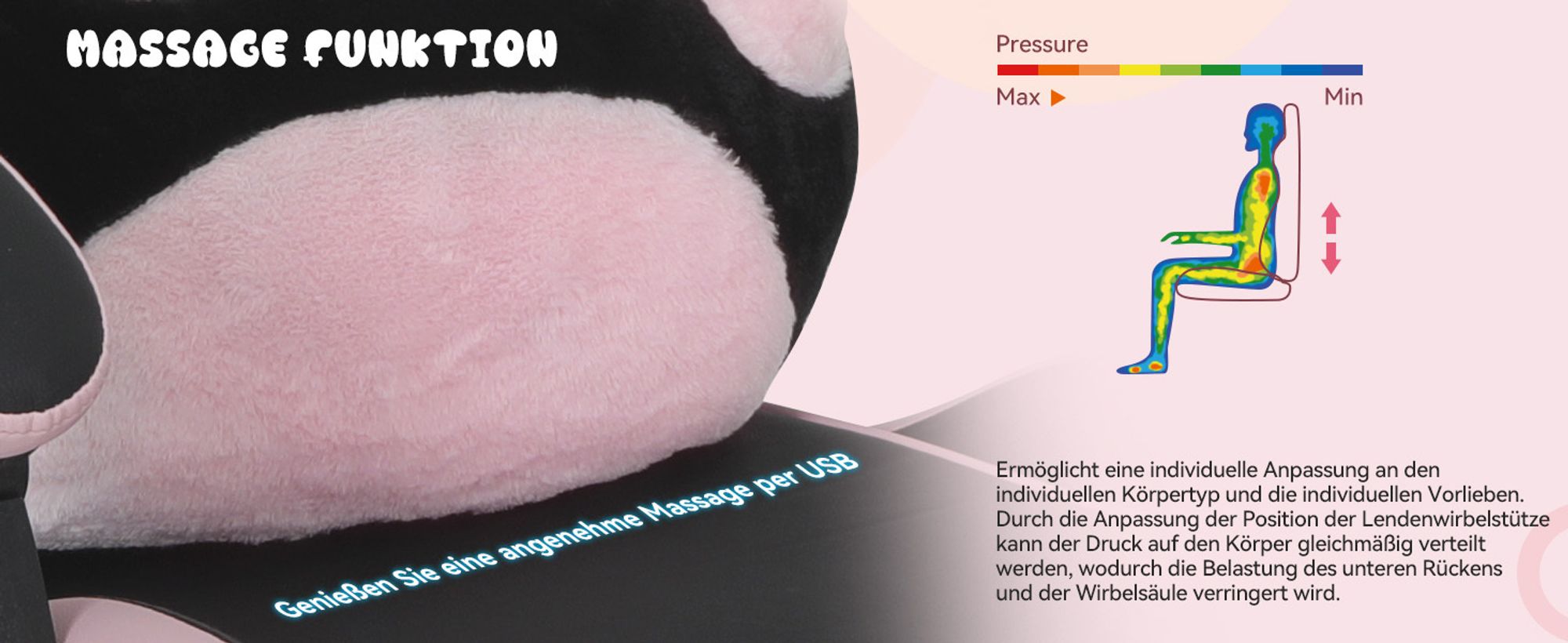 Puluomis Gaming Stuhl mit Fußstütze, Bürostuhl Chefsessel Schreibtischstuhl Racing Stuhl ergonomisch drehbar höhenverstellbar Katze Schwarz Pink