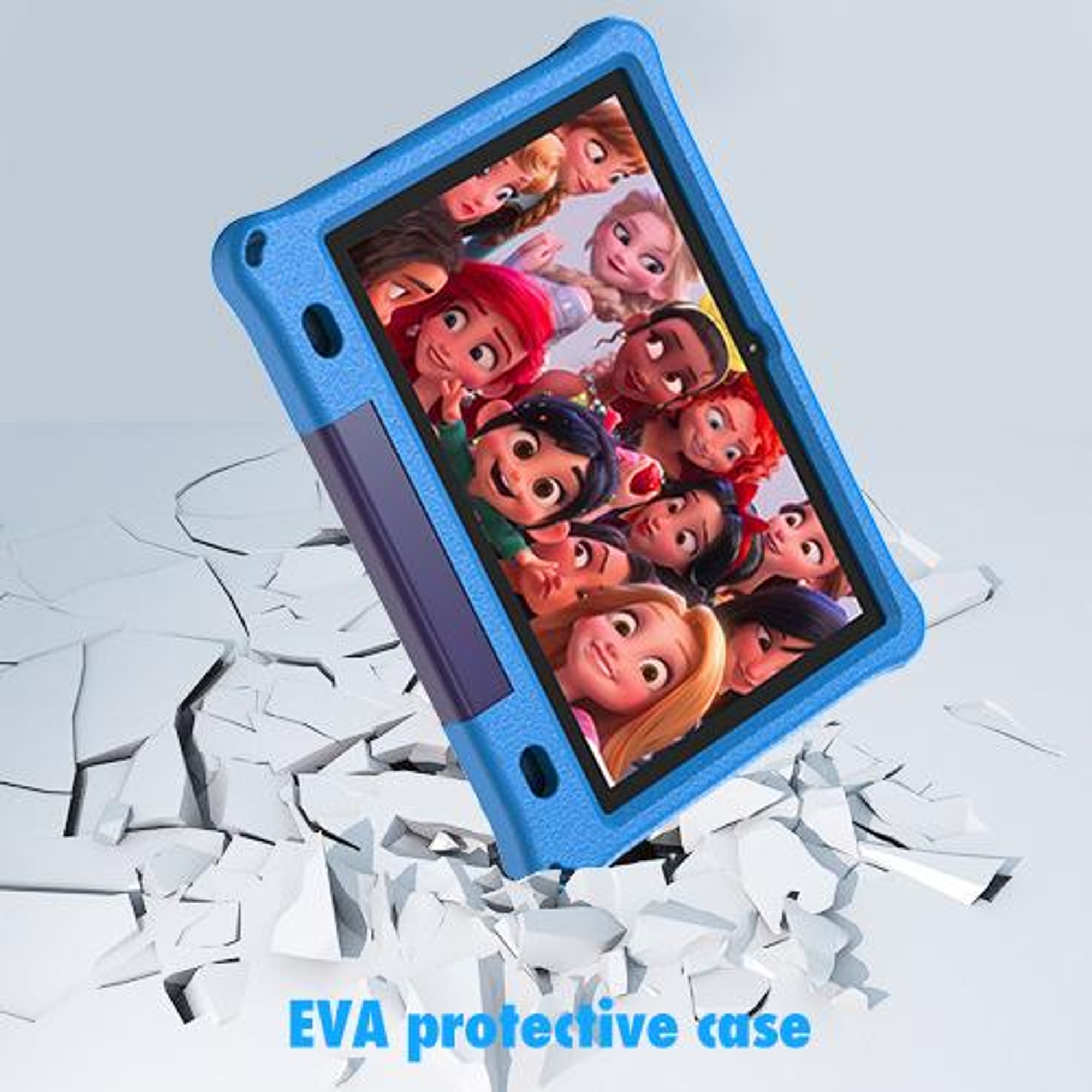 Pritom 10,1 Zoll Kinder-Tablet Android 15 WIFI 6 Quad-Core-Prozessor 3 GB RAM 64 GB ROM YouTube mit EVA-Schutzhülle