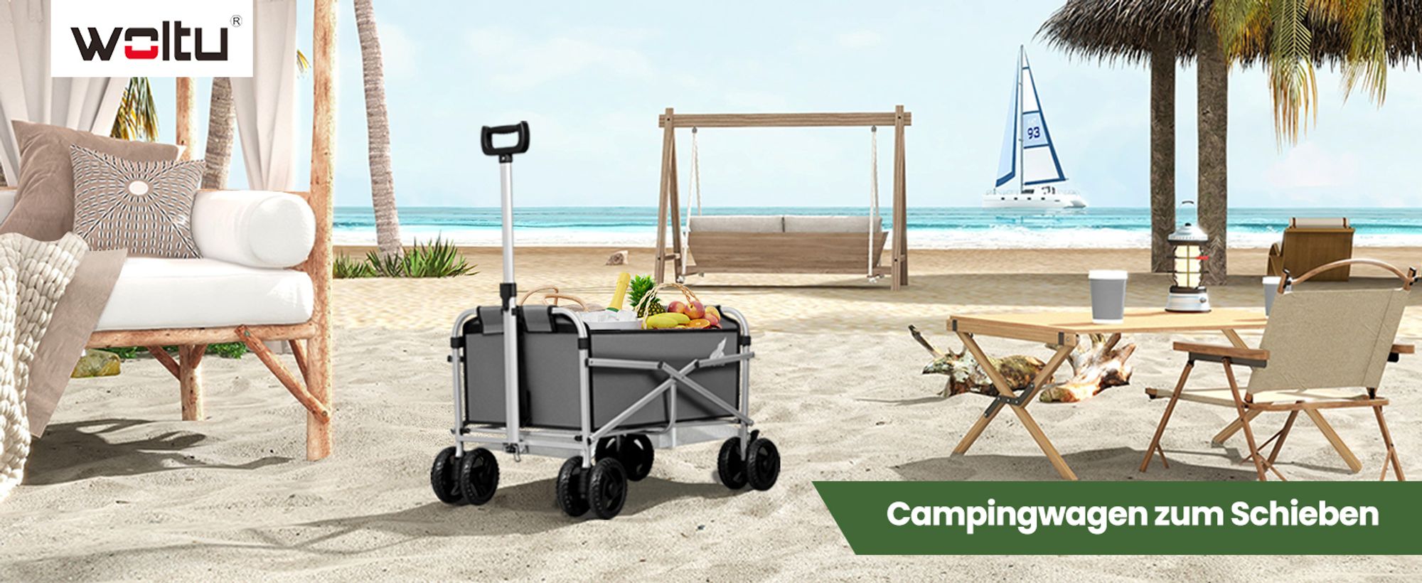 WOLTU Bollerwagen faltbar, mit Bremsen, Trolley, 80 kg belastbar : Dunkelgrau Farbe: Dunkelgrau