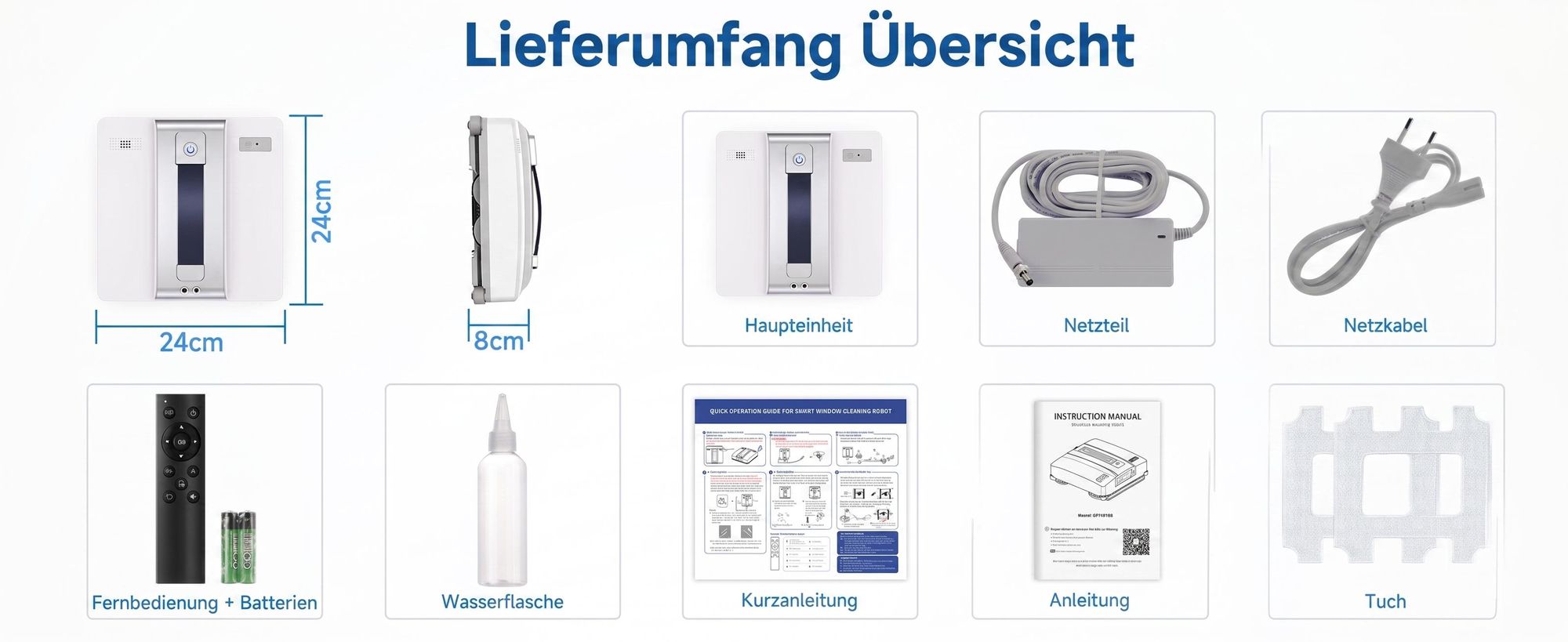 Lubluelu CHYW200 Smart Fensterputzroboter, Fensterroboter mit Dual-Sprüher, 9000Pa Saugkraft, Automatische Reinigung, Fernbedienung & Sicherheitsseil