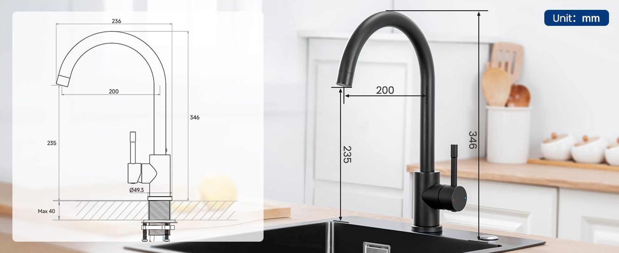 Küchenarmatur Edelstahl Schwarz 360° Drehbar, Wasserhahn Küche Hochdruck Spültischarmatur Cecipa MAX Wasserhahn für Spülbecken,Mischbatterie Armatur