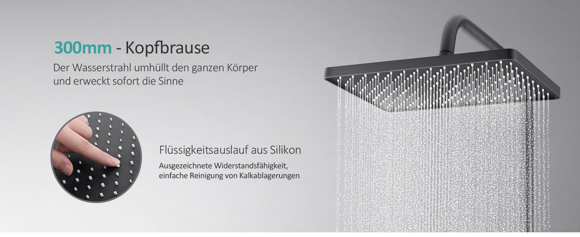 EMKE Duschsystem mit Thermostat, Edelstahl-Duschset mit 3-Funktionen Handbrause, Bad- & Duscharmaturen, KTW-, Grau- F08