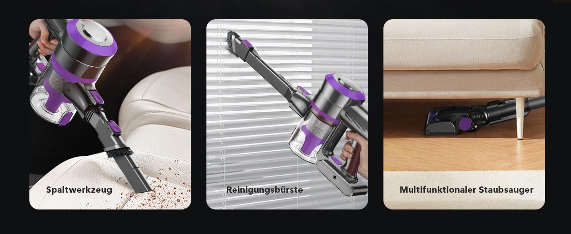 Akku Staubsauger, 30000Pa Staubsauger Kabellos, 400W Staubsauger mit Smart Display, Anti-Verhedderung-Bürste, Bis zu 55 Min Laufzeit, 2 Gänge, 1.2L