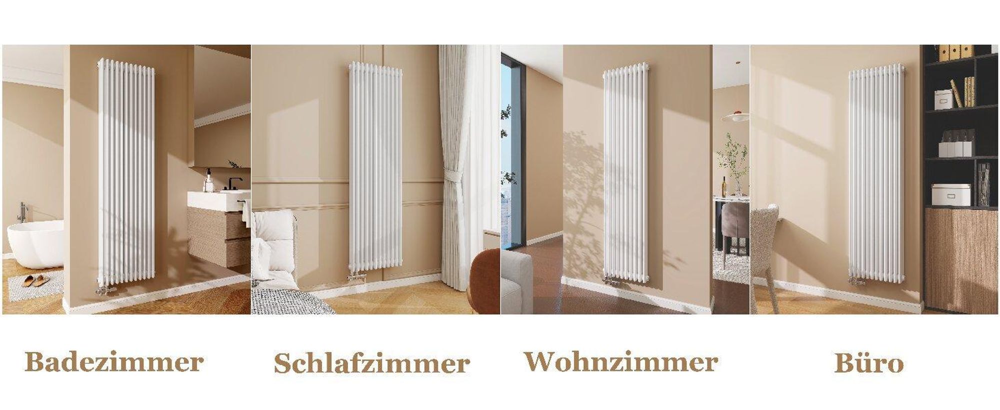 AICA Traditioneller Heizkörper 600 x 1460 mm Gusseisenstil 3 Spalten mit Seitenanschluss Weiß 2169W