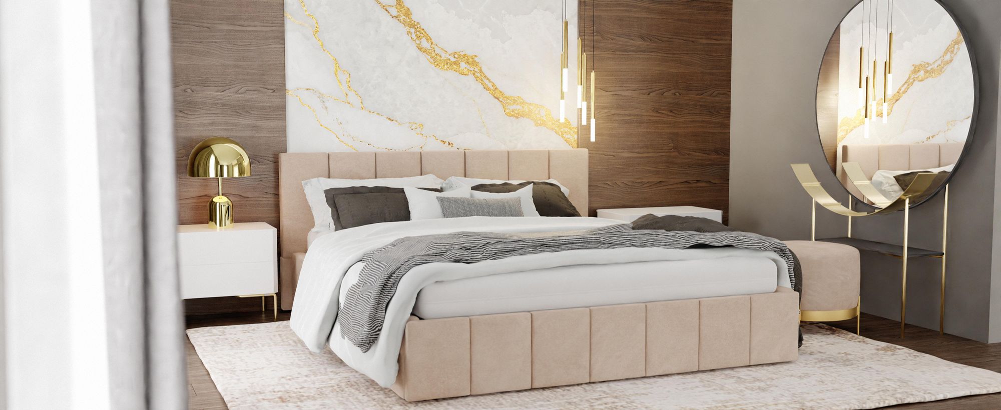 Muralo PREMIUM POLSTERBETT für Schlafzimmer Polsterbett mit Bettkasten und Gasdruckfeder Bett mit Polsterkopfteil Doppelbett 140x200 Bett mit Stauraum Creme