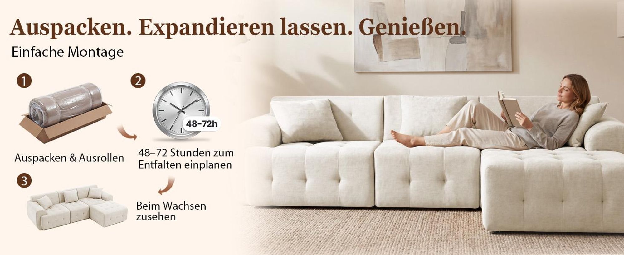 COMHOMA Ecksofa, 245 x 60 x 40 cm, Modulares Sofa mit Schlaffunktion, Schlafsofa, L Form Couch für Wohnzimmer, vakuumverpackt, Flexibel kombinierbar