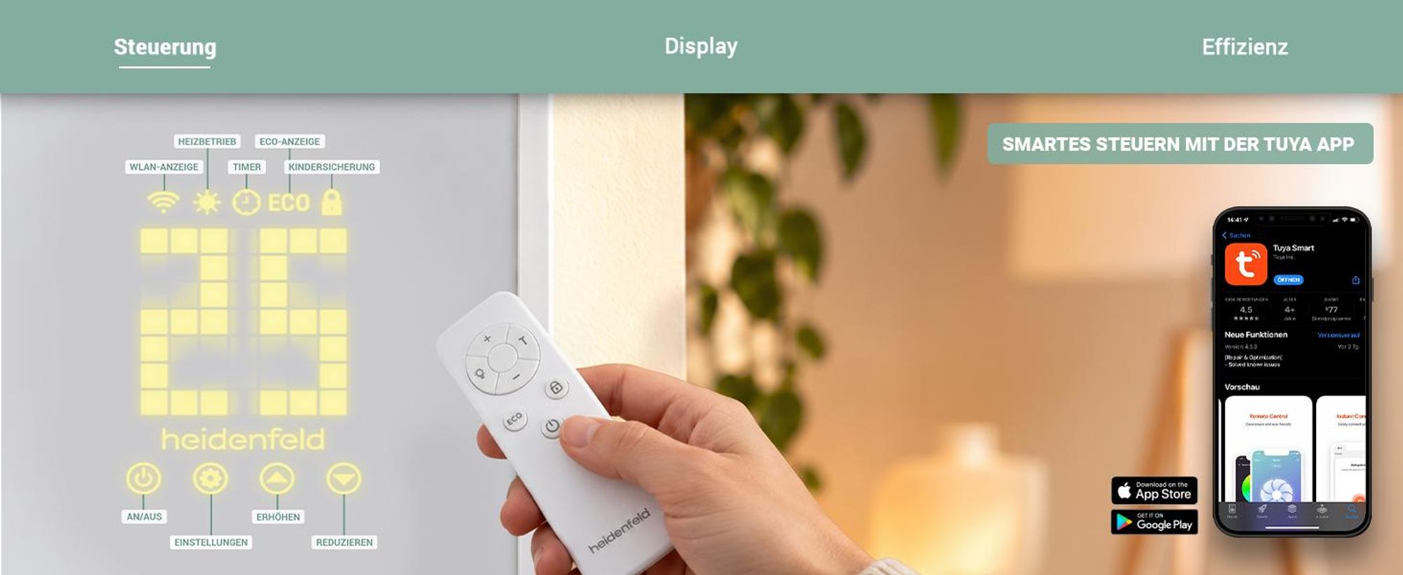 Heidenfeld Infrarotheizung HF-HP140 | Bis 15 m² - Heizkörper - Heizpaneel - Infrarot - App Steuerung - Touch Bedienfeld - Kindersicherung (500 Watt)