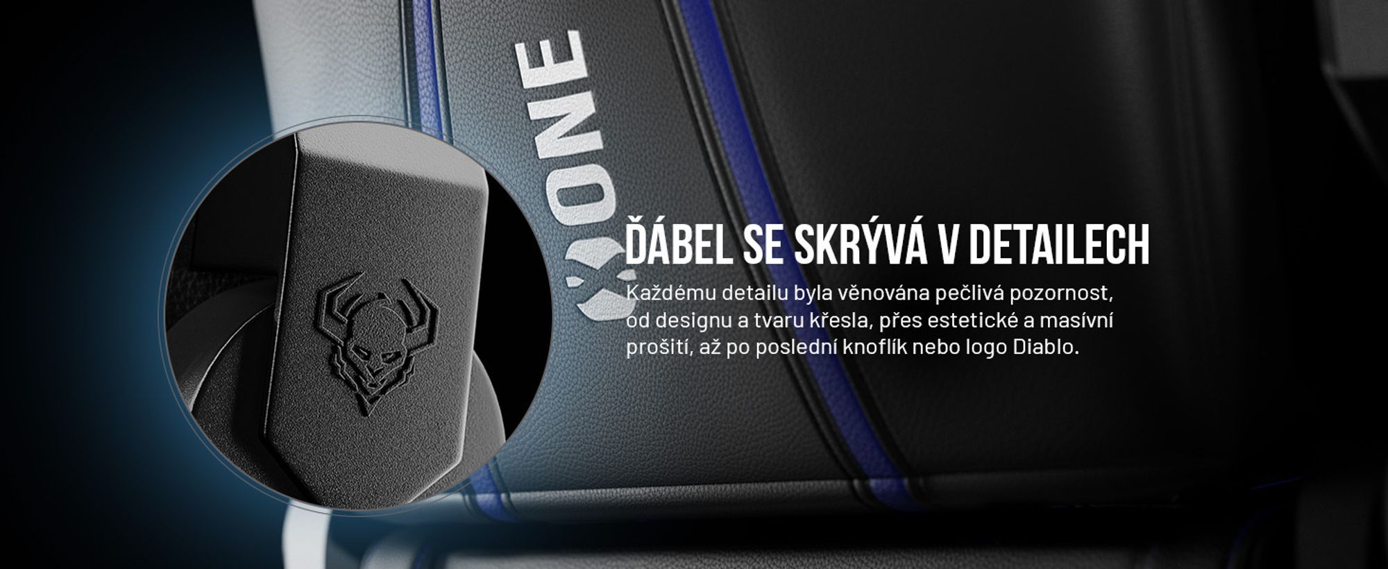 Herní židle Diablo X-One 2.0 Kancelářská židle Nastavitelné područky Ergonomický design Krční/bederní polštář, Barva: Černá-Modrá, Velikost Normal