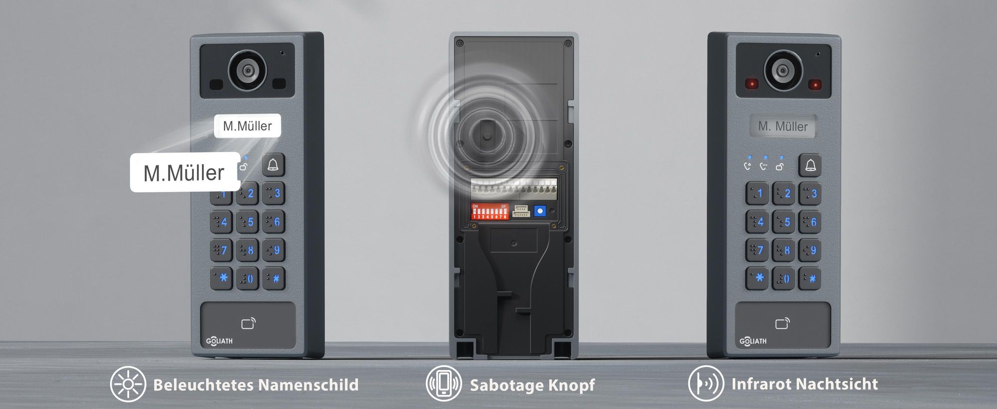 GOLIATH Basic 2-Draht Bus Video-Türsprechanlage, Full-HD, App-Steuerung, 7" Monitor in Weiß, RFID & Keypad, 1-Familienhaus, Aufputz, AV-BLS-K-01W