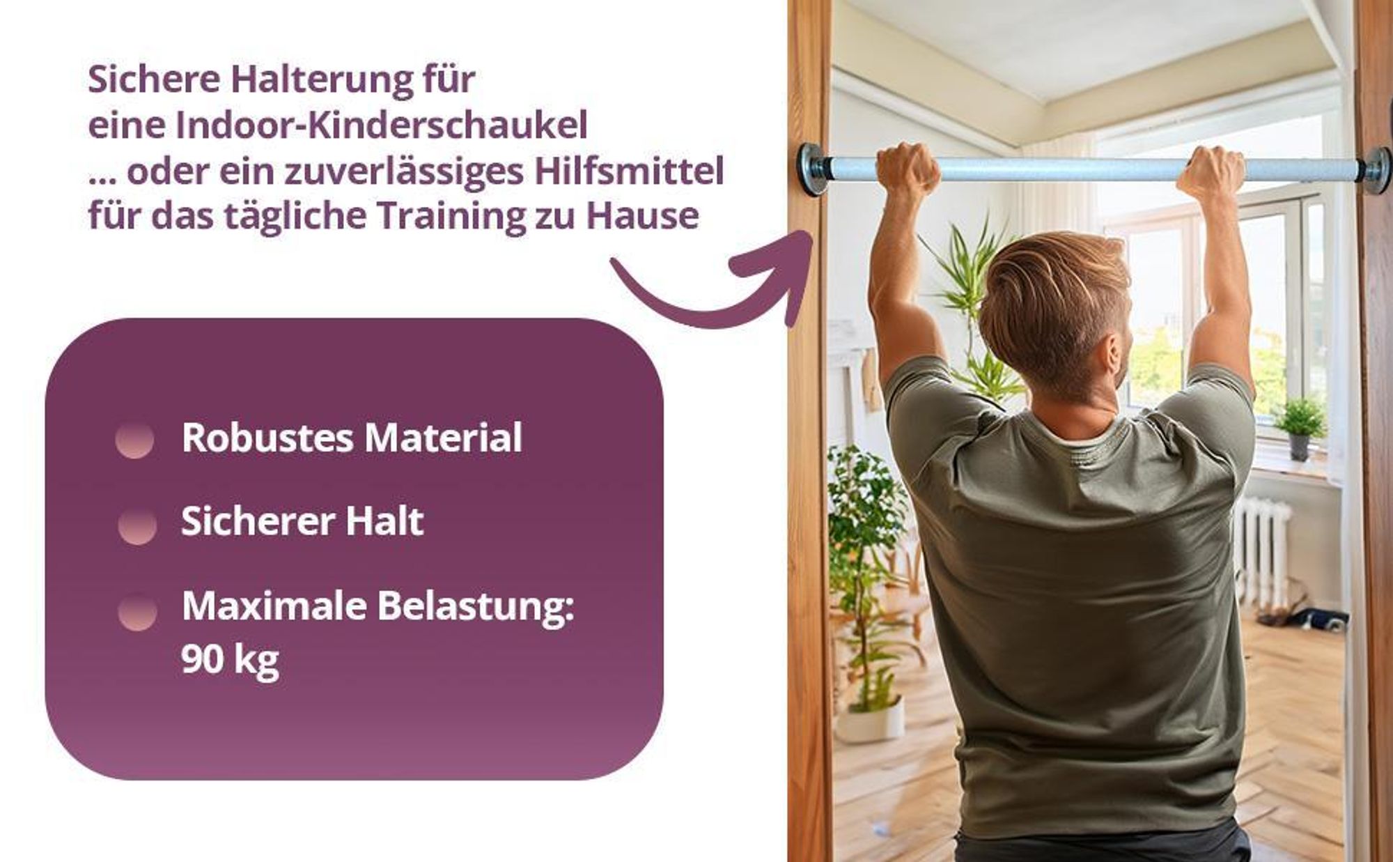 Create for you® - Klimmzugstange, für Türrahmen, mit Haken, Weiß - 80cm