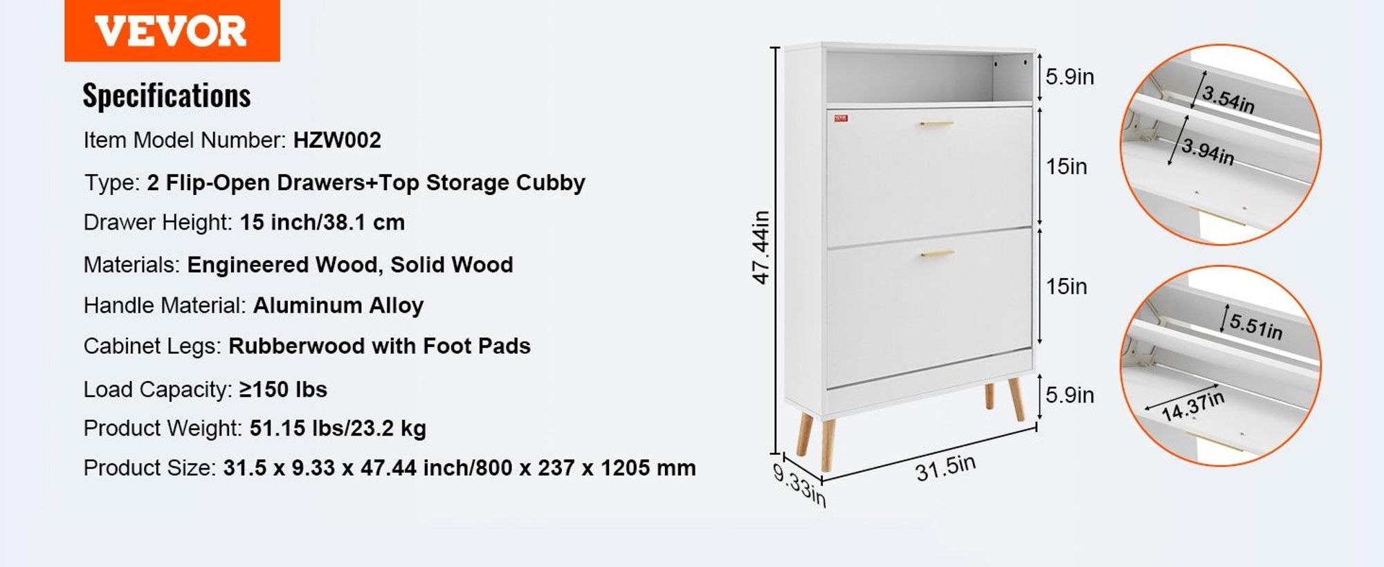 VEVOR Schuhschrank Schmal, Schuhregal Weiß, 800 x 237 x 1205 mm Schuhkipper mit 2 Klappen + oberem Staufach, Schuhkommode 68 kg Tragfähigkeit, Aufbewahrungsschrank Schuh Massivholz für Flur, Outdoor