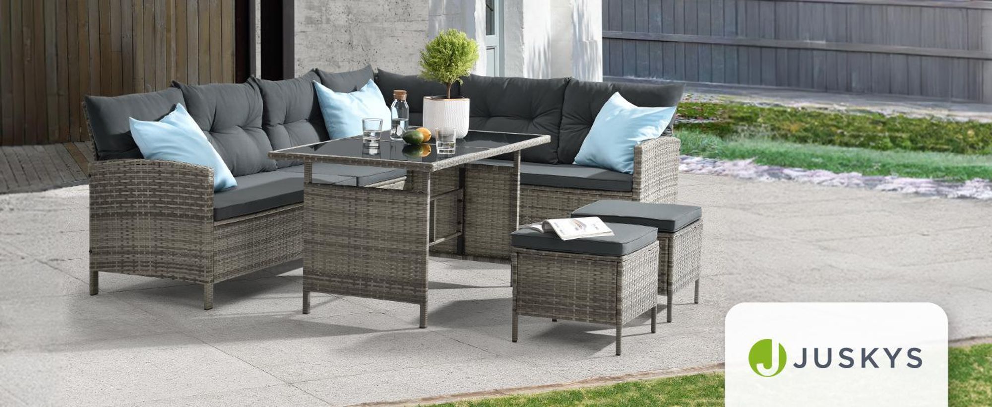 Juskys Polyrattan Lounge Manacor Grau-Meliert und Schwarz