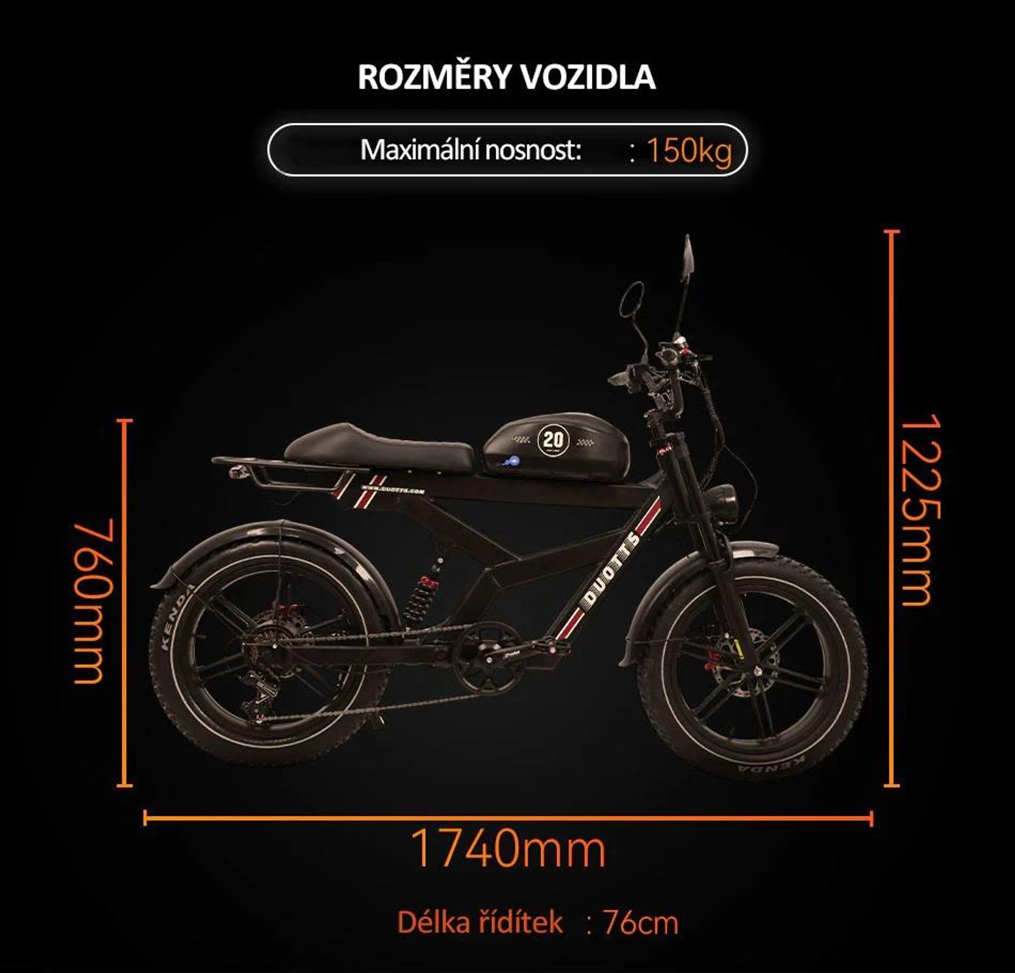 DUOTTS F20 Elektrokolo - Baterie 52V 27AH s Hydraulickými Kotoučovými Brzdami - černá