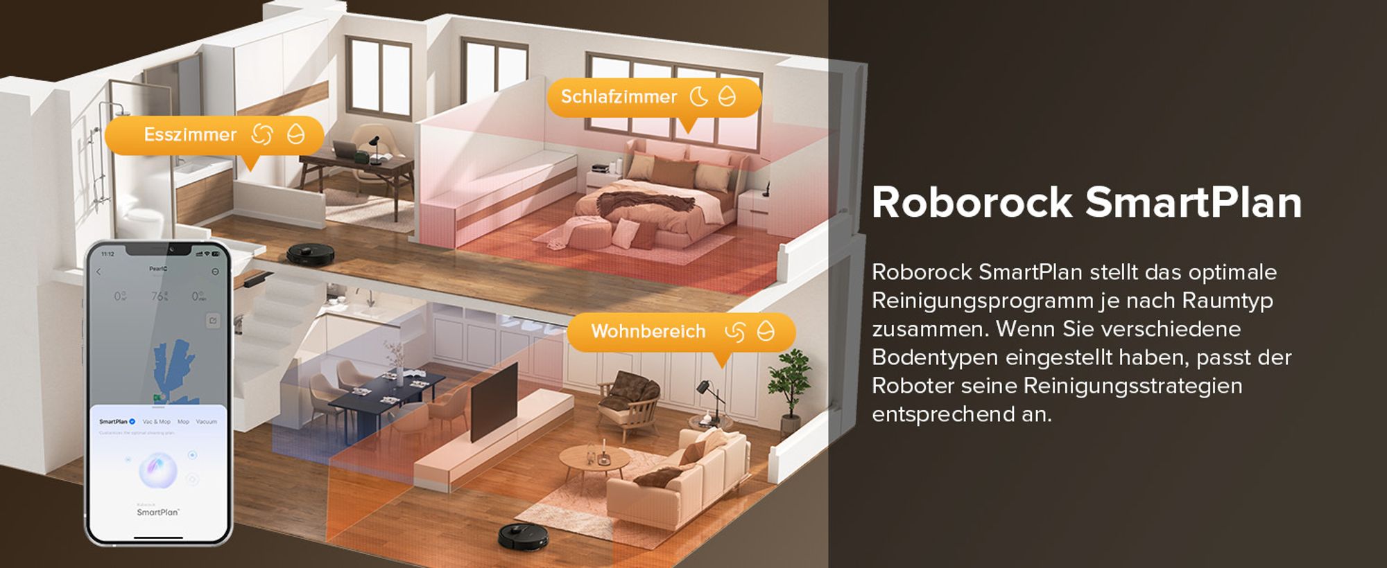 Roborock QV 35S Staubsauger Roboter, 10.000Pa Saugroboter (Upgrade von Qrevo Plus), Anti-Tangle-Bürsten, Anhebbare Schleudermopps (Schwarz)