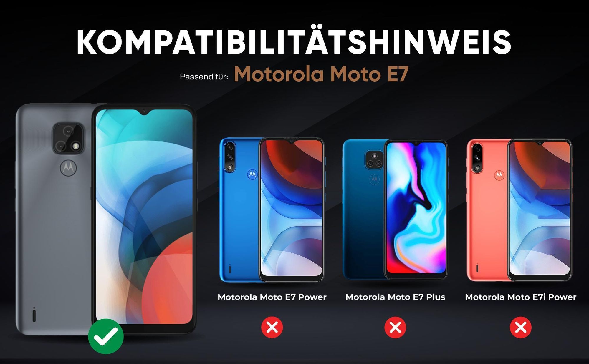 Kompatibilitätshinweise Hülle für Motorola Moto E7
