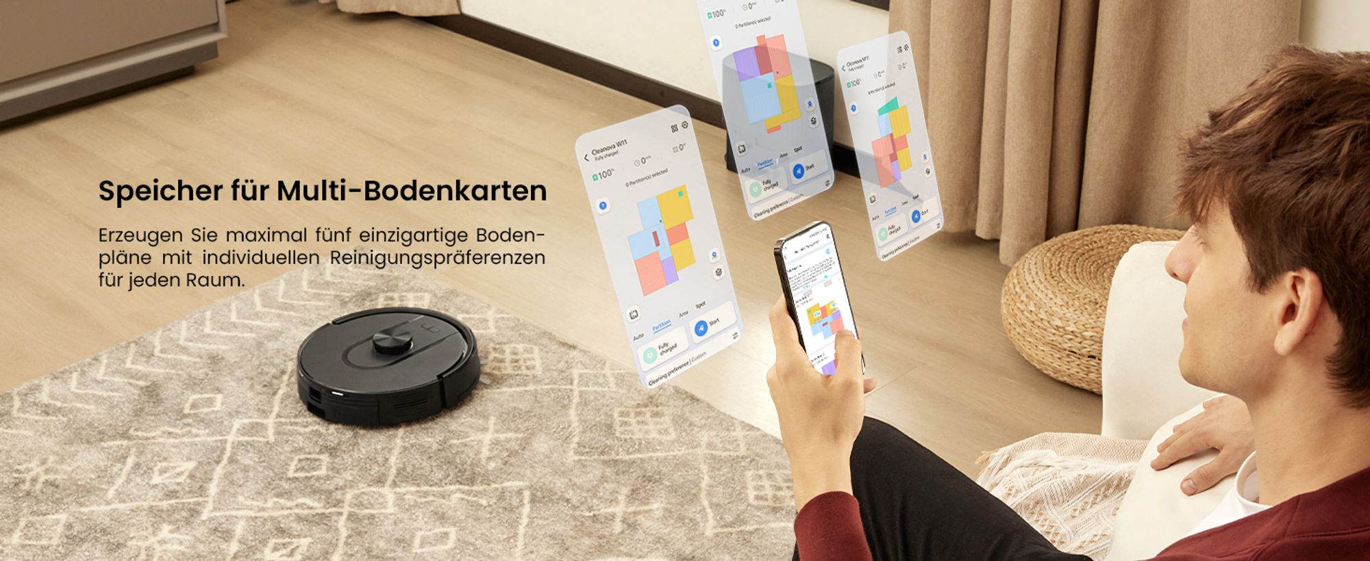 3-in-1 Fegen Saugen Moppen Vactidy W11 3-in-1 Staubsauger Roboter Saugroboter mit Wischfunktion