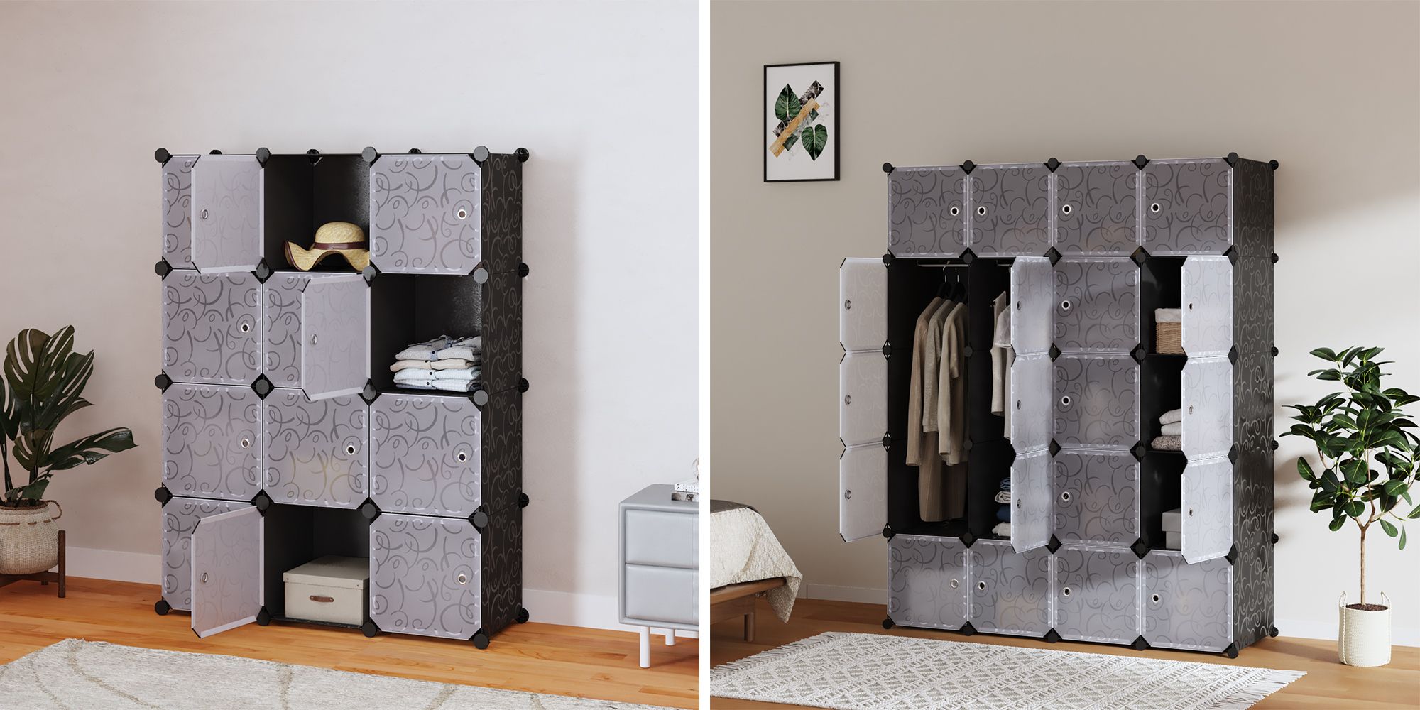 Mondeer Kleiderschrank 20 Kubus Kunststoff Kleiderschrank Regalsystem mit 2 Kleiderstange Garderobenschrank 145x181x47cm