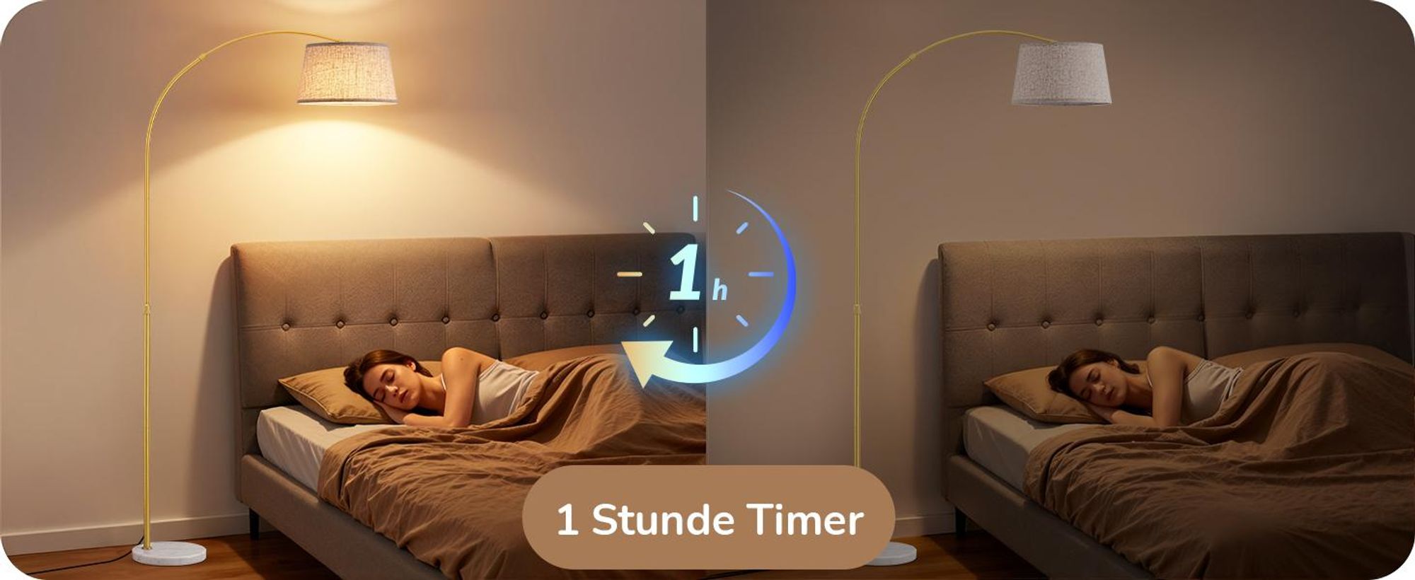 EDISHINE Stehlampe Wohnzimmer mit Fernbedienung, 143-176 cm verstellbar, Bogenlampe mit drehbarem Lampenkopf, stufenlos dimmbar