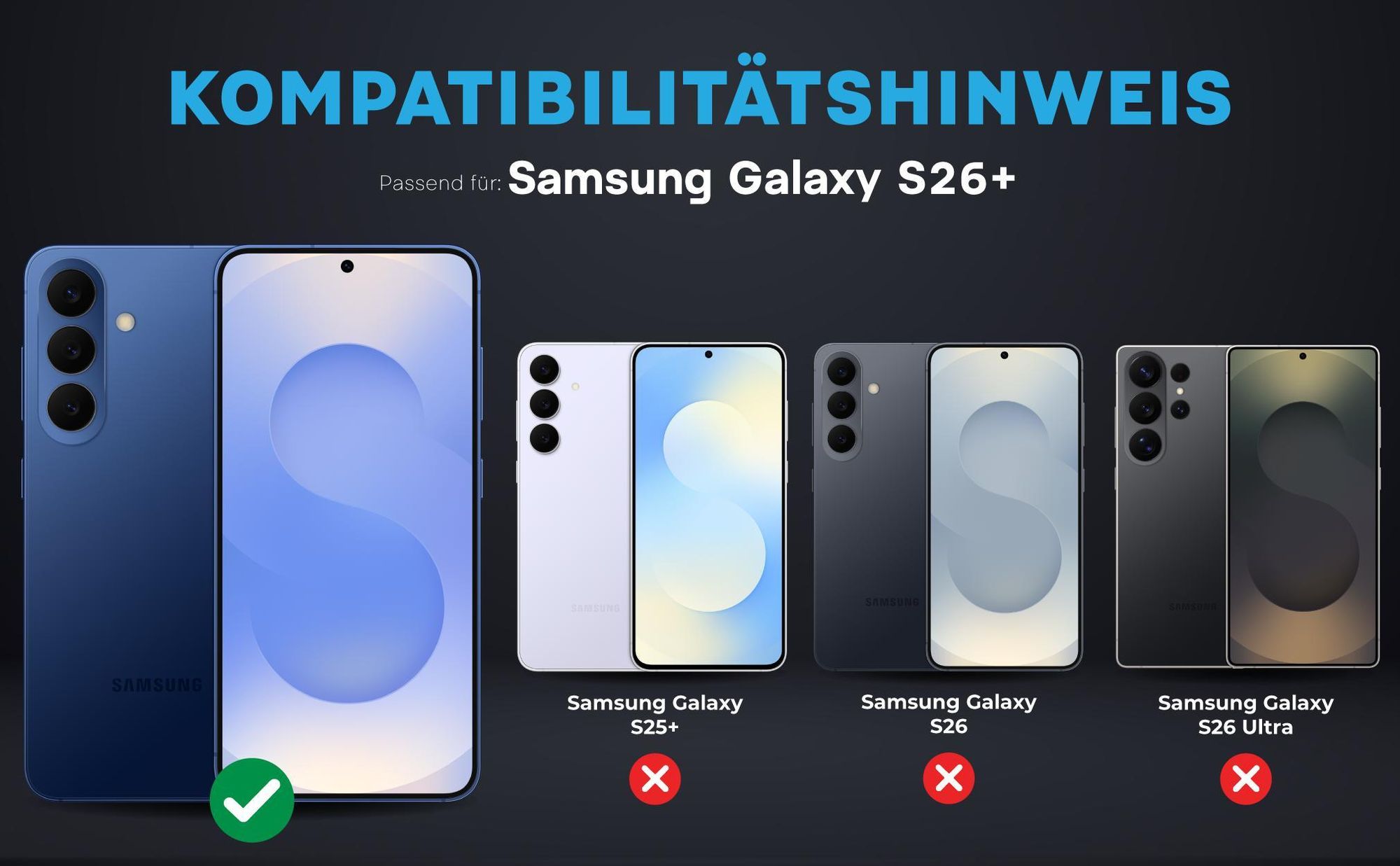 Kompatibilitätshinweise Kameraglas für Samsung Galaxy S26+