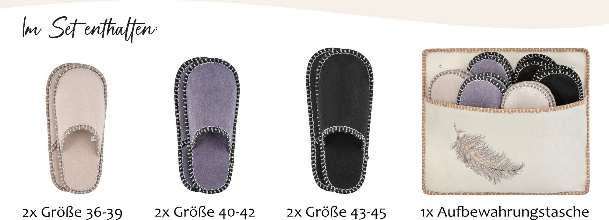 ONVAYA® ABS Gästepantoffel | Feder Creme | 6er Set | Antirutsch Sohle | Hausschuhe | Filzpantoffel | Gr. 36-45 Gästehausschuhe