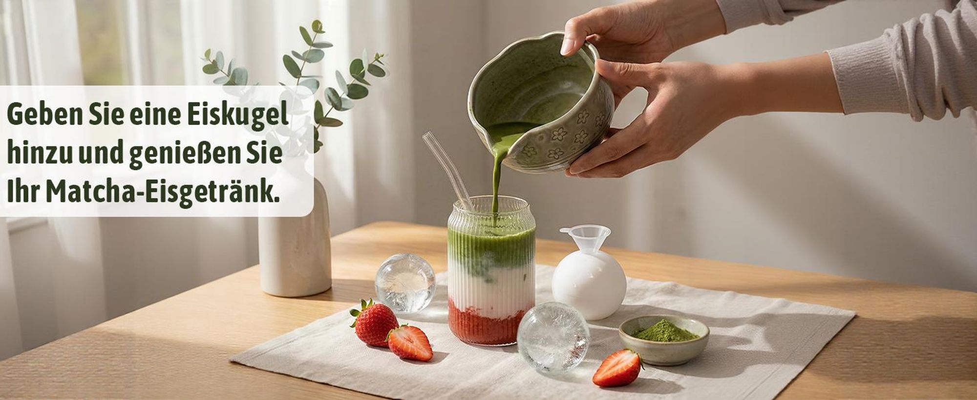 VONATES Matcha Set 9-tlg. mit Matcha-Schale, Bambus-Besener & Halter, Sieb, Löffel, Tuch, Eisform - Starter-Kit für Teezeremonie & Geschenk, Grün