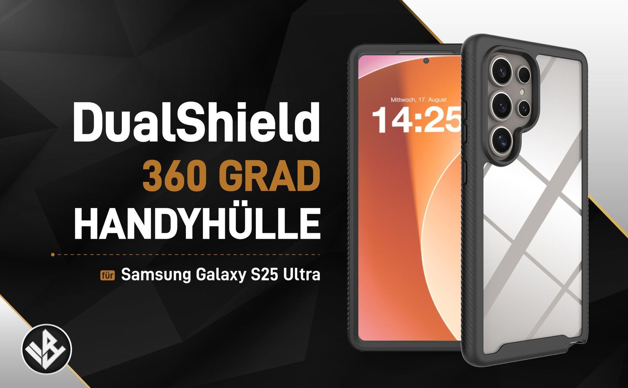 Schwarze 360 Grad Hülle für Samsung Galaxy S25 Ultra mit Kameraschutz