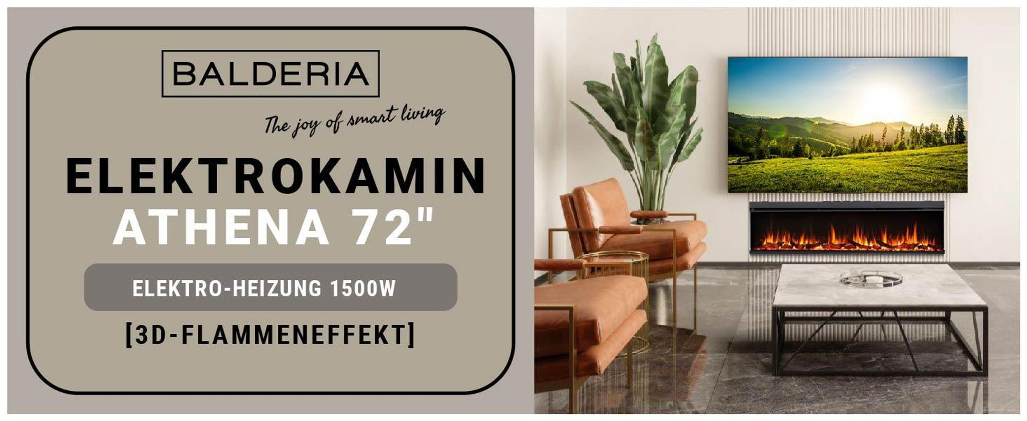 Elektrokamin Einbaukamin BALDERIA Athena 72 – Heizung bis 1500 W, schwarz