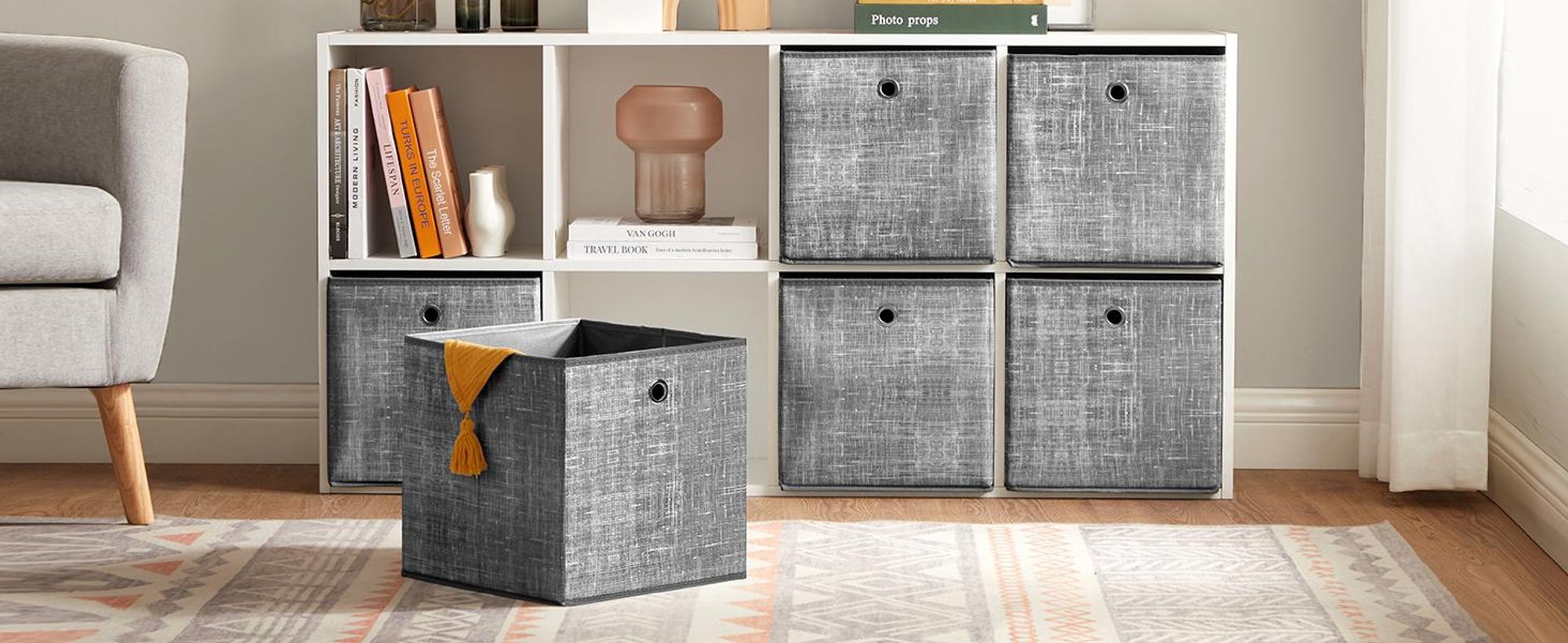 SONGMICS Aufbewahrungsbox, 6er Set, Ordnungsboxen aus Vliesstoff mit Griff, Boxen Aufbewahrung, 30 x 30 x 30 cm, Organizer Box, für Würfelregal