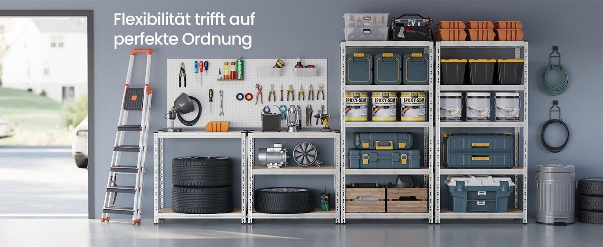 Kellerregal, 2er Set, 30 x 75 x 150 cm, 875 kg belastbar, mit verstellbaren Ablagen