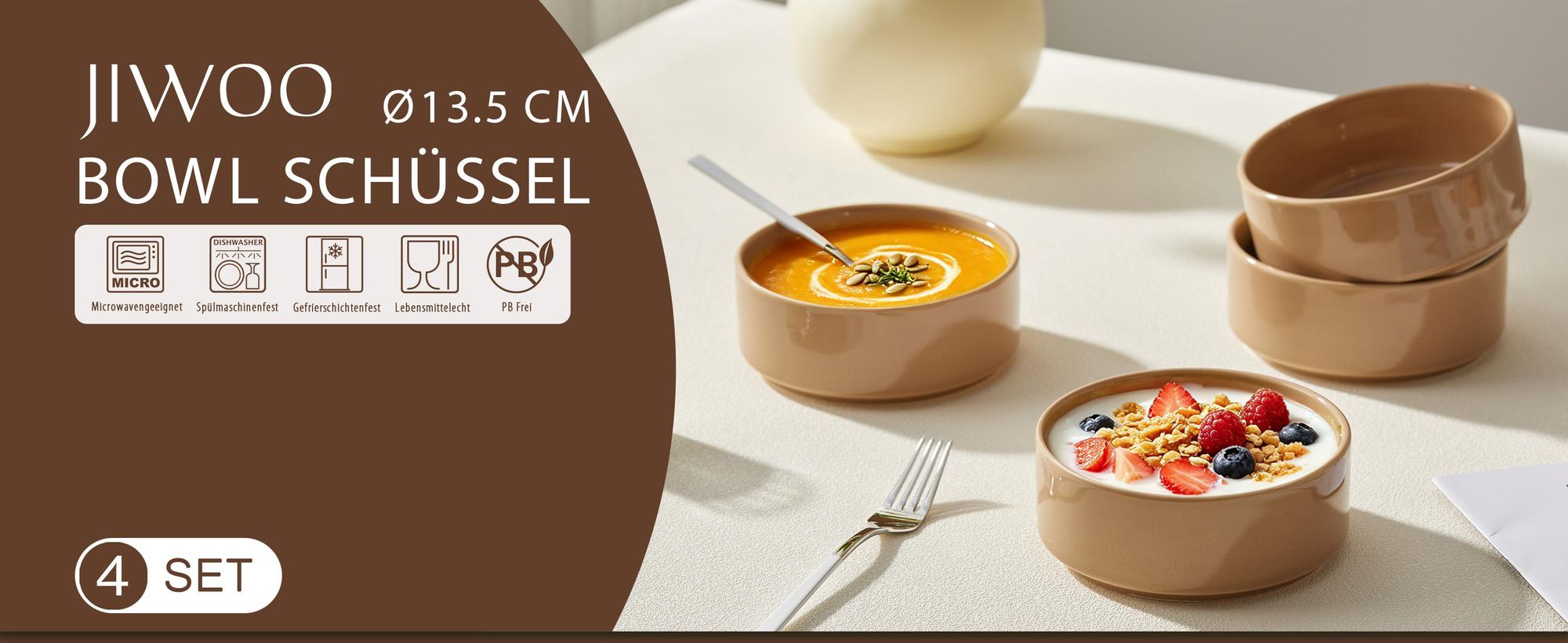 Schale set 4er Ø13,5cm Suppenschale Müslischale Frühstücksschalen Schalen für 4 Personen Keramik Schüssel Mikrowellen- und Spülmaschinenfest