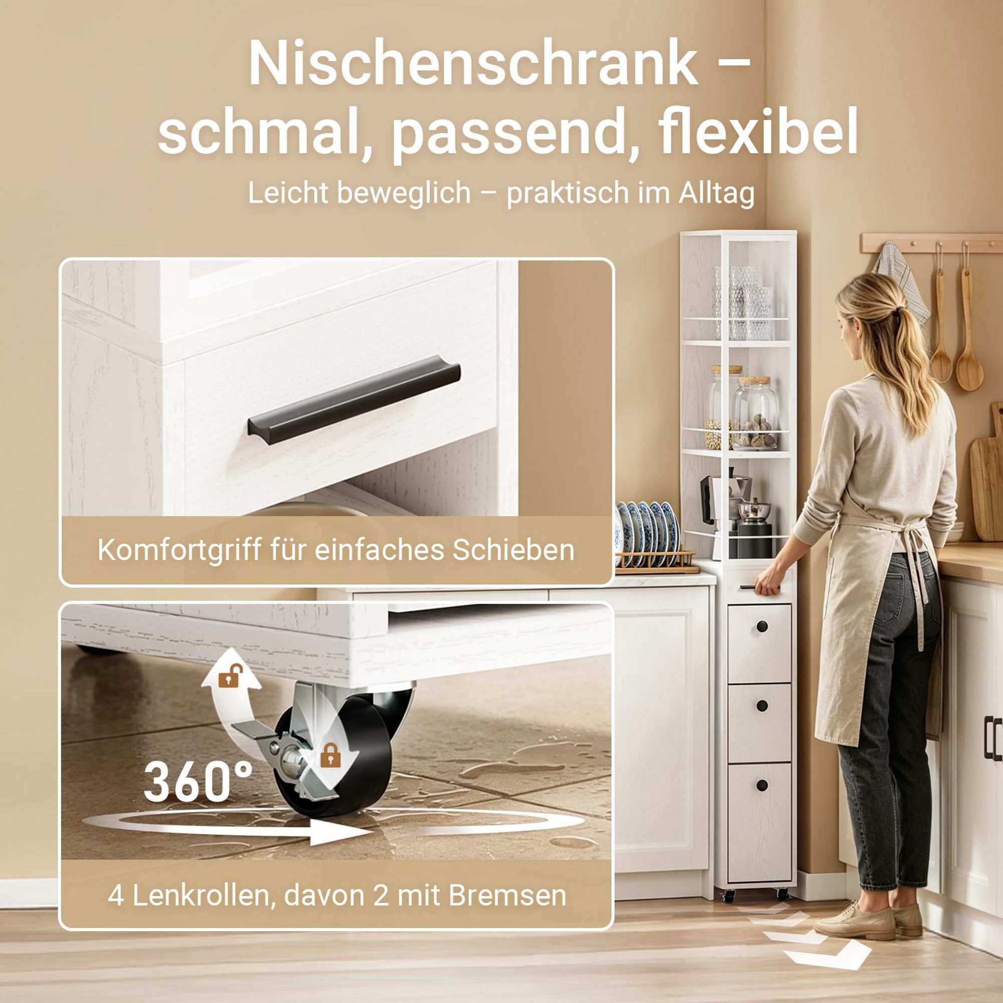 SoBuy Schmale Kommode Aufbewahrungsmöbel Weiß Skandinavisch NSR13-WG
