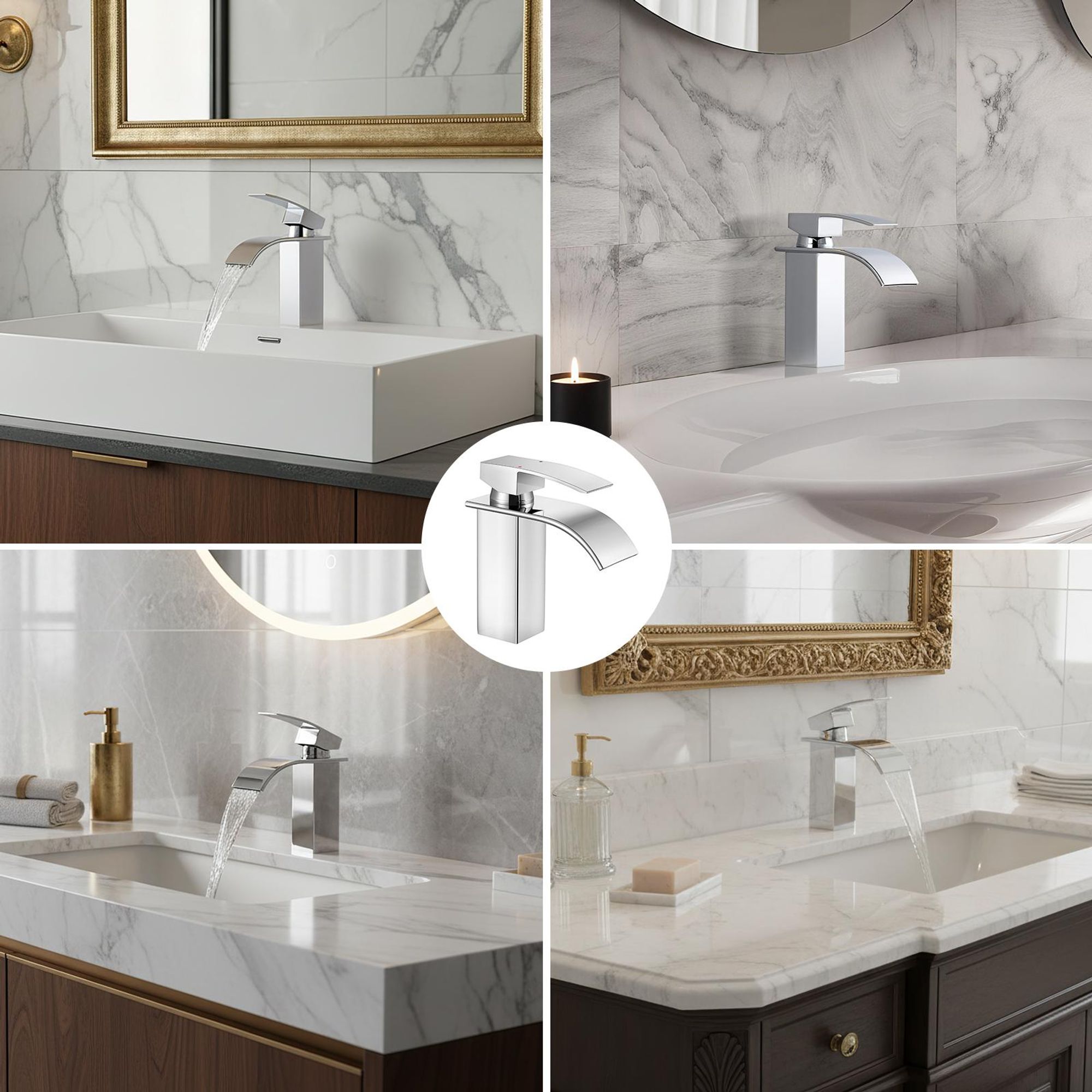Cecipa Wasserfall Wasserhahn Bad Chrom Waschtischarmatur, Wasserfall Design Einhebelmischer Waschbeckenarmatur Rostfreier Stahl Wasserhahn kurz