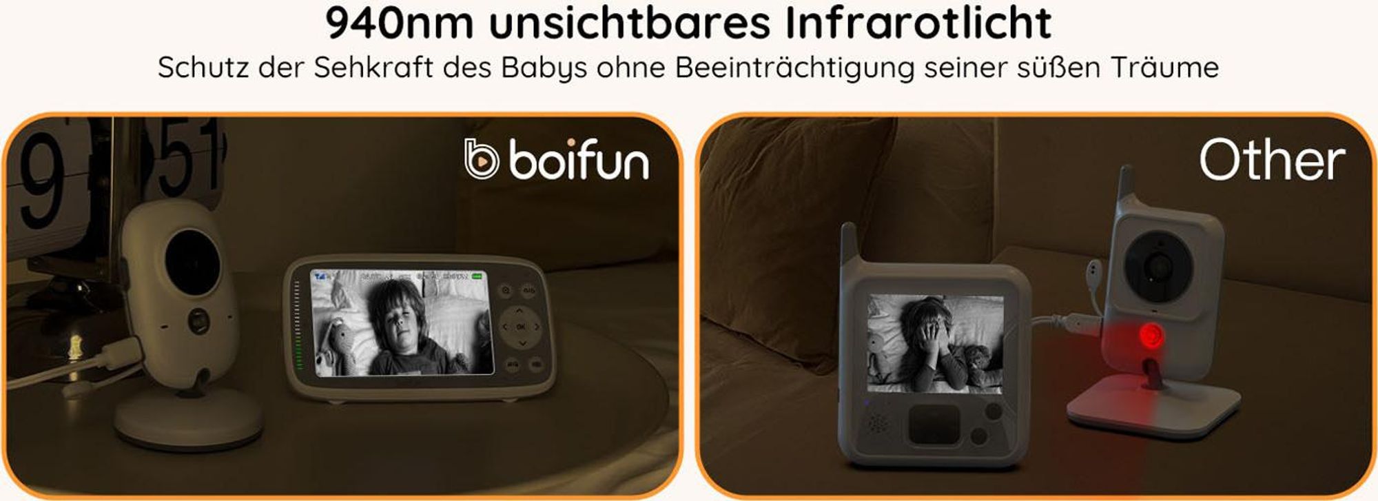 Babyphone mit Kamera VOX Nachtsicht Babyfon Temperaturüberwachung Gegensprechfunktion Video Überwachung mit 4 Zoll Digital IPS Bildschirm Wireless