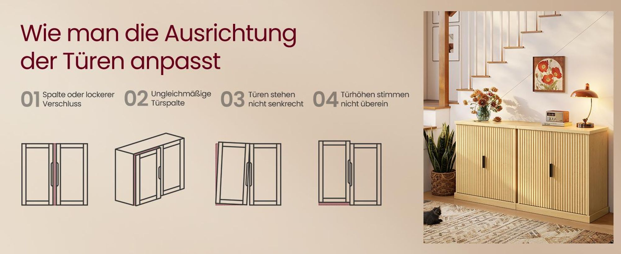 VASAGLE MAXE Kollektion - Sideboard, Küchenschrank, Aufbewahrungsschrank mit Verstellbarer Ablage, geriffelte Türen, Übergangsstil, Küche, Esszimmer