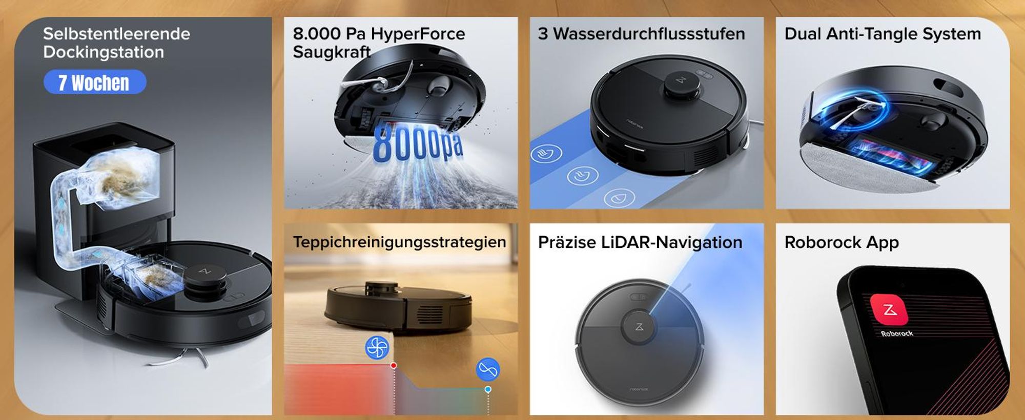 Roborock Q7 L5+ Set Saugroboter mit Wischfunktion, Automatischer Staubentleerung, Dual Anti-Tangle System, 8.000 Pa Saugkraft, LiDAR-Navigation