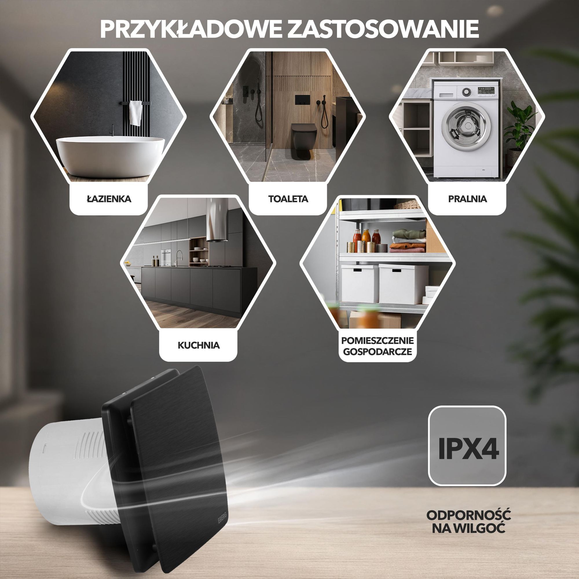 EBERG AXI 100 B Wentylator Łazienkowy 100 mm Klapa Zwrotna Czarny